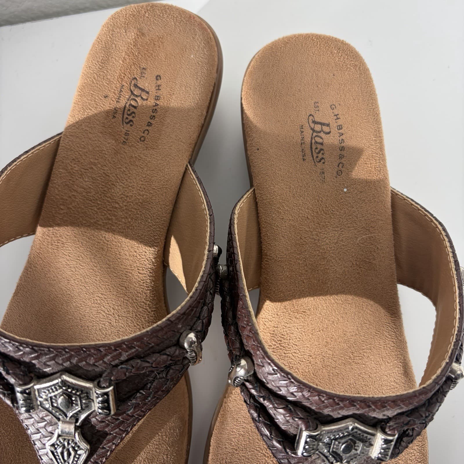 G.H Bass & Co Brown Lucy Sandals Faux Leather Boho Biker Silver Womens Sz 9M - Thumbnail 2