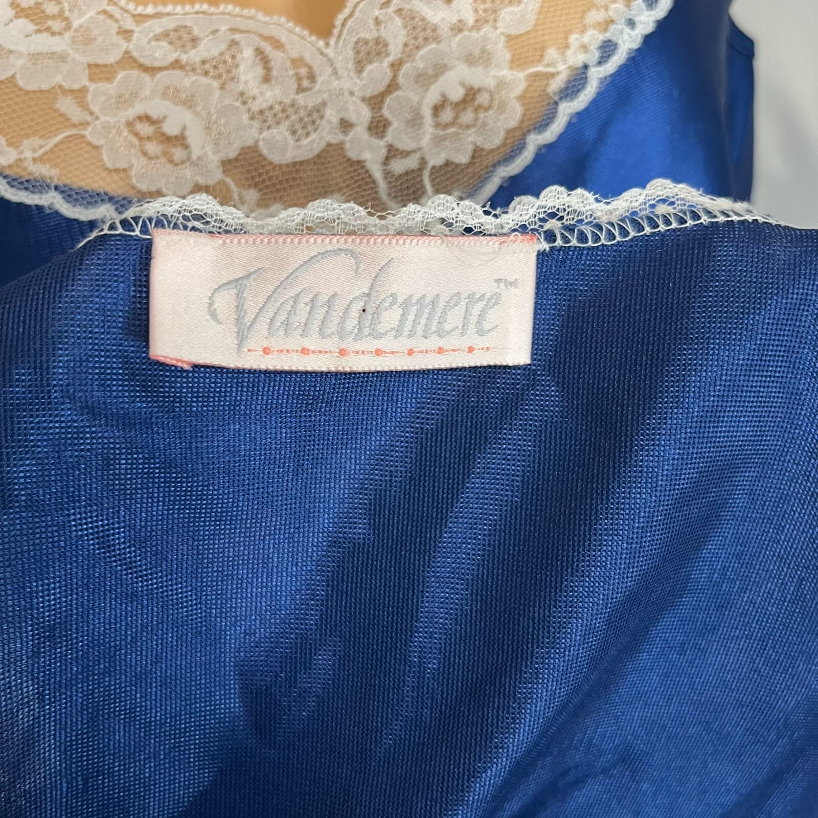 Vintage Vandemere 2 Piece Nightgown Womens Medium Blue Classic Lace Detail - Thumbnail 6