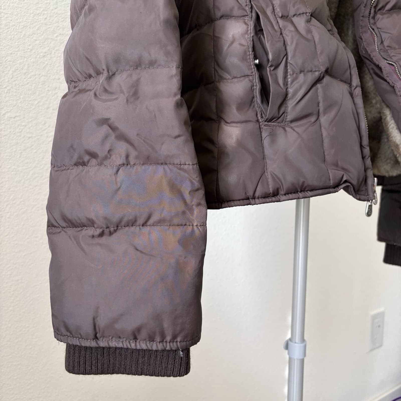 Abercrombie & Fitch Fur Down Puffer Jacket Large Woman’s Brown Faux Lining Y2K - Thumbnail 7