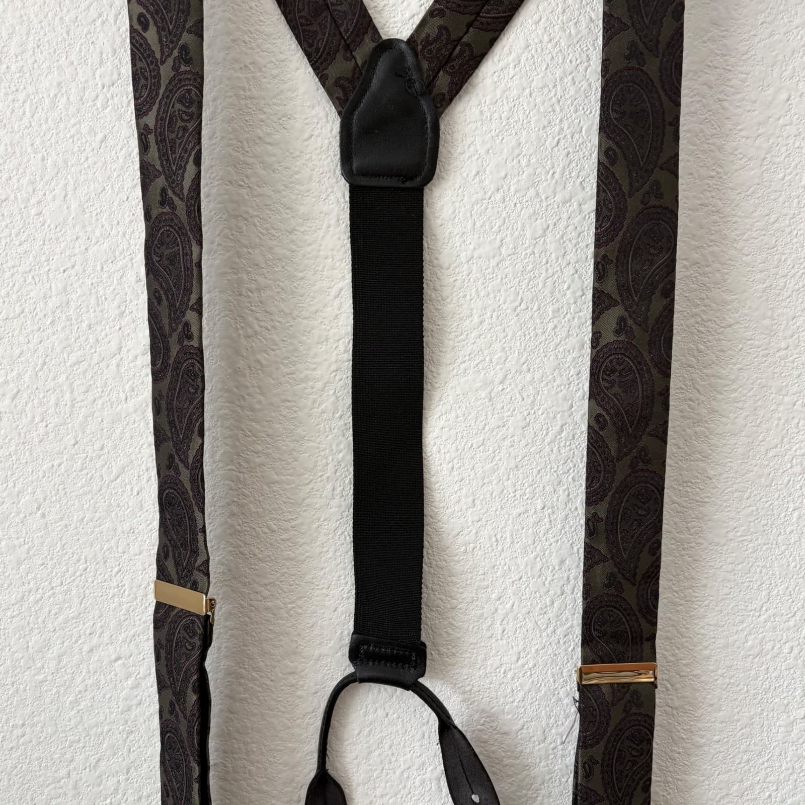 G&S Germany Suspenders Mens One Size Olive Green Paisley Y-Back Button Braces - Thumbnail 3
