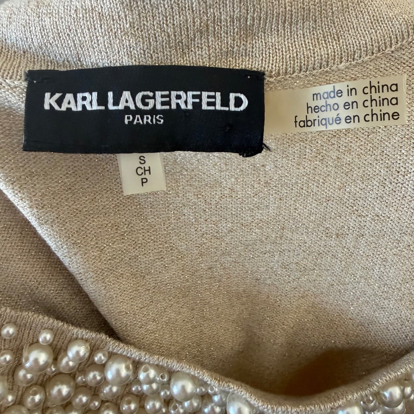 Karl Lagerfeld Paris Sweater Women S Gold Pearl Embellished Metallic Knit - Thumbnail 4