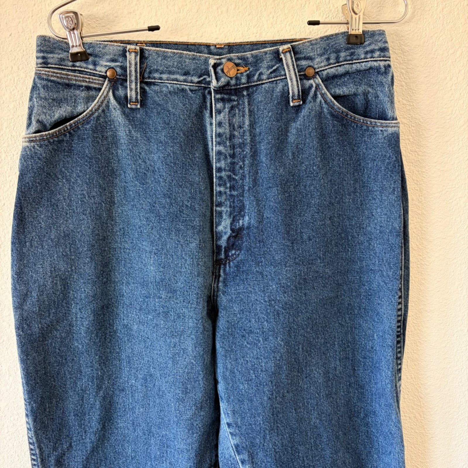 Wrangler Vintage Bare Back High Waisted Jeans Medium Wash Made in USA 13/14 x 34 - Thumbnail 2