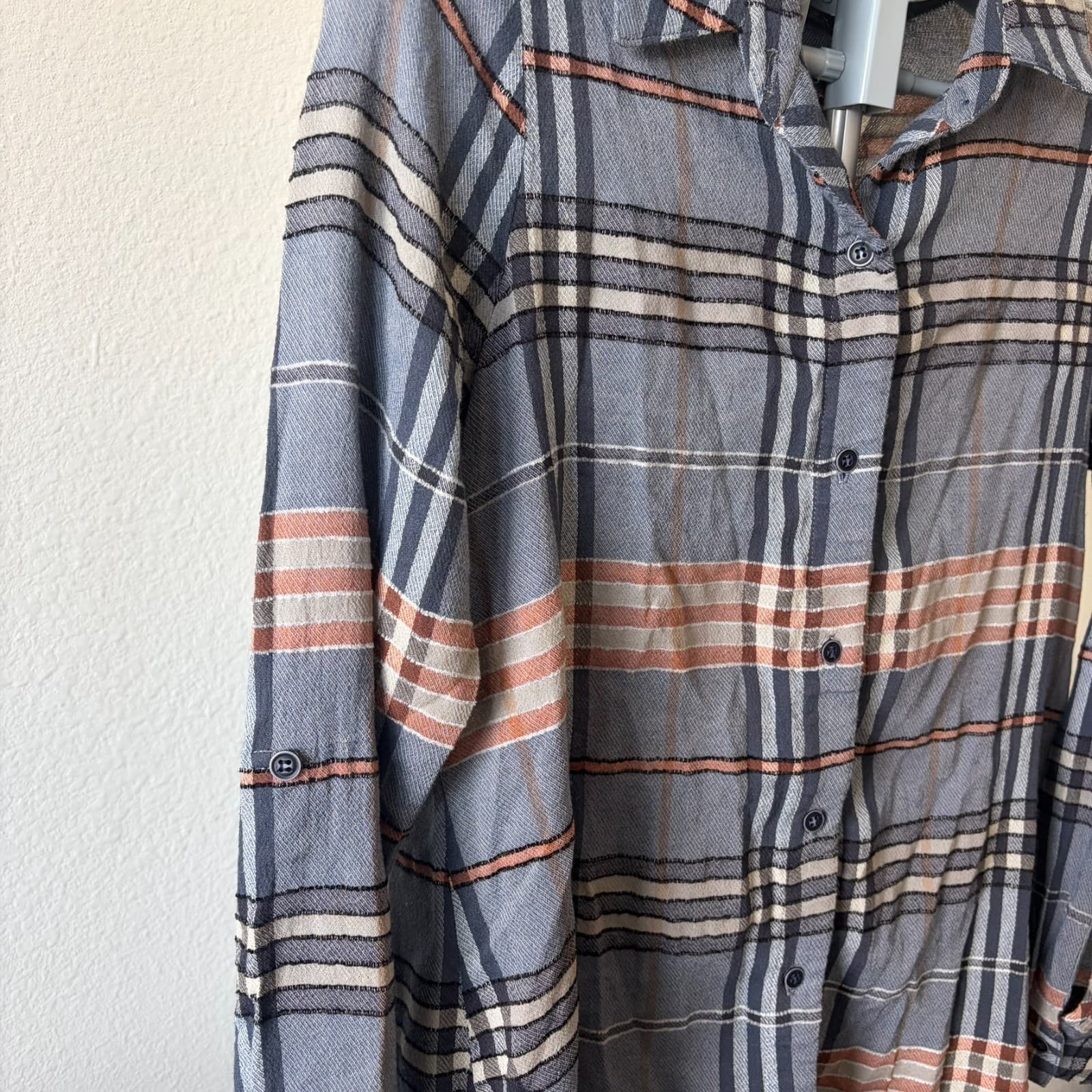 Maven West Shirt S Plaid Button Up Long Sleeve Tab Roll Cotton Modal Lightweight - Thumbnail 4
