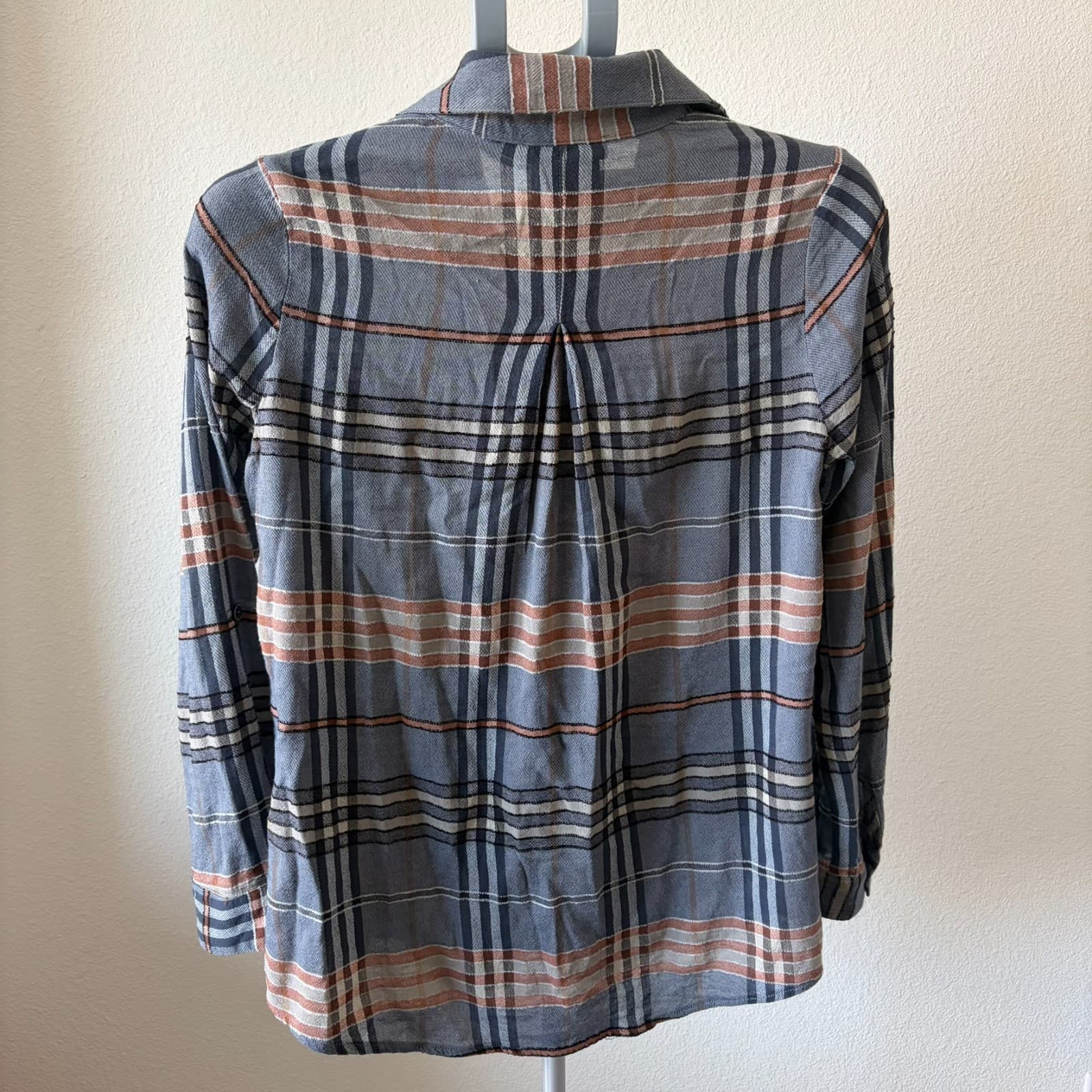 Maven West Shirt S Plaid Button Up Long Sleeve Tab Roll Cotton Modal Lightweight - Thumbnail 2