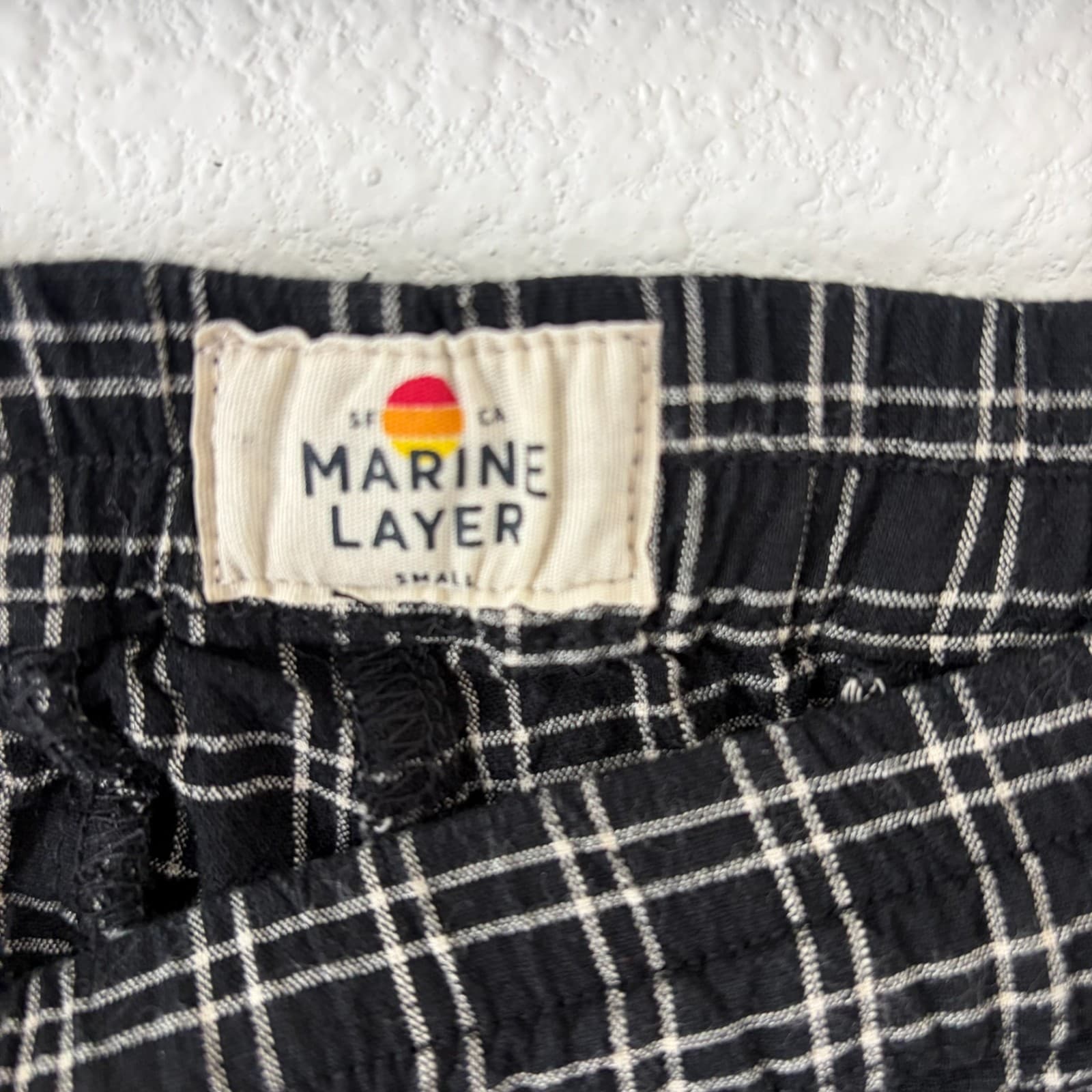 Marine Layer Allison Pant S Black Windowpane Plaid Wide Leg Elastic Waist Tencel - Thumbnail 6