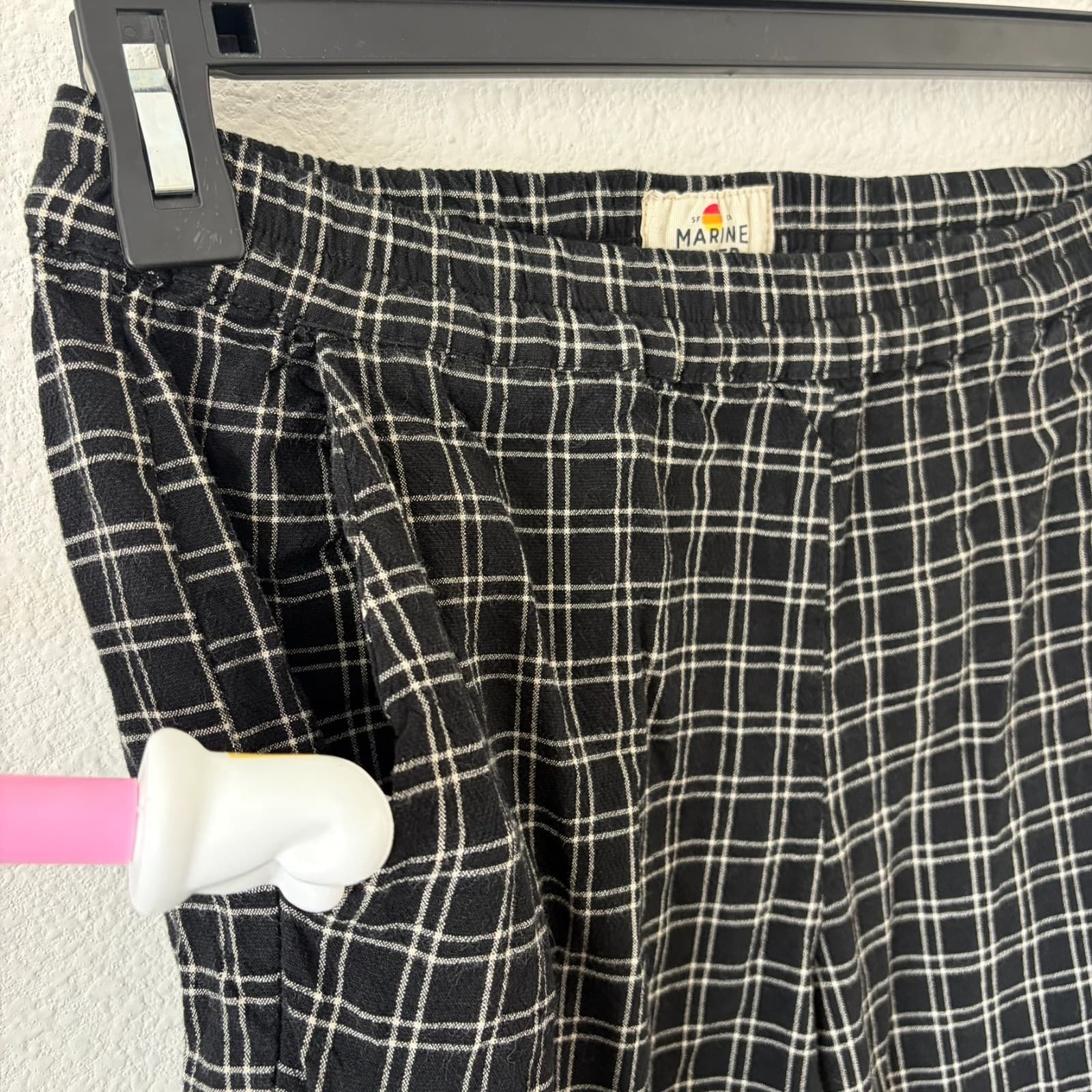 Marine Layer Allison Pant S Black Windowpane Plaid Wide Leg Elastic Waist Tencel - Thumbnail 7