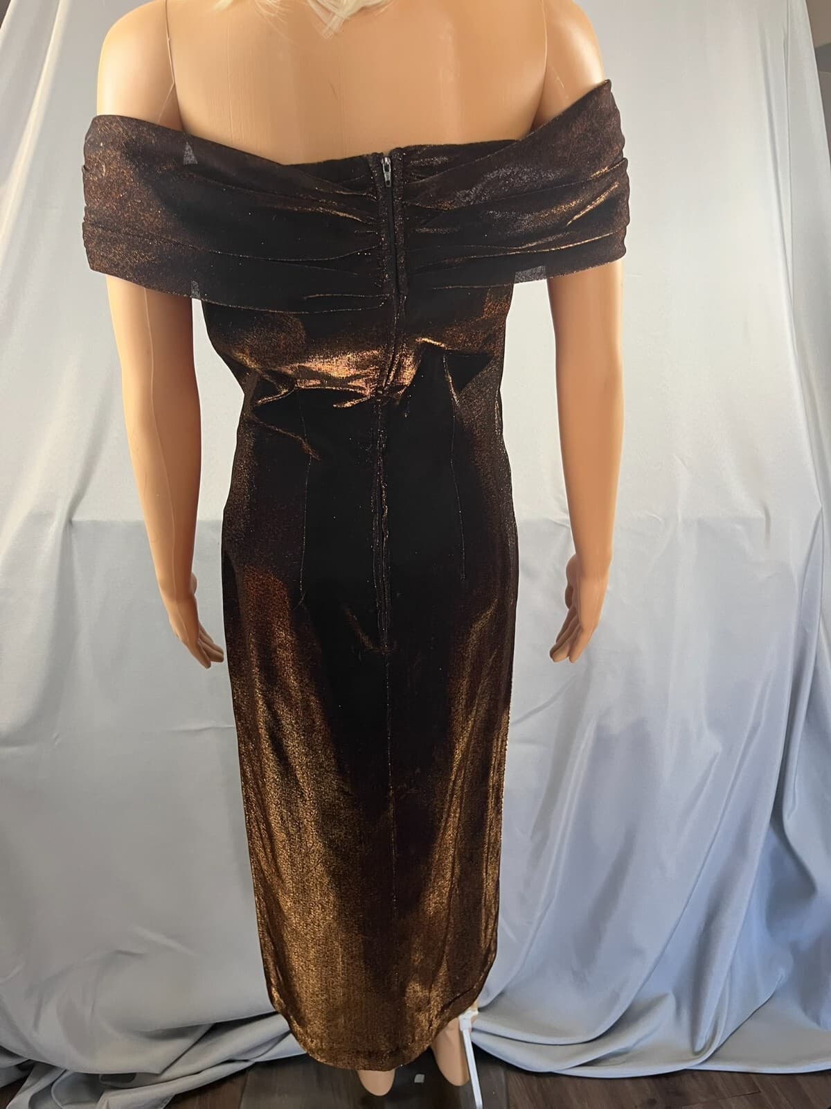 Alex Evenings Dress Women Sz 6 Metallic Brown Glitter Off-The-Shoulder Prom Gown - Thumbnail 7