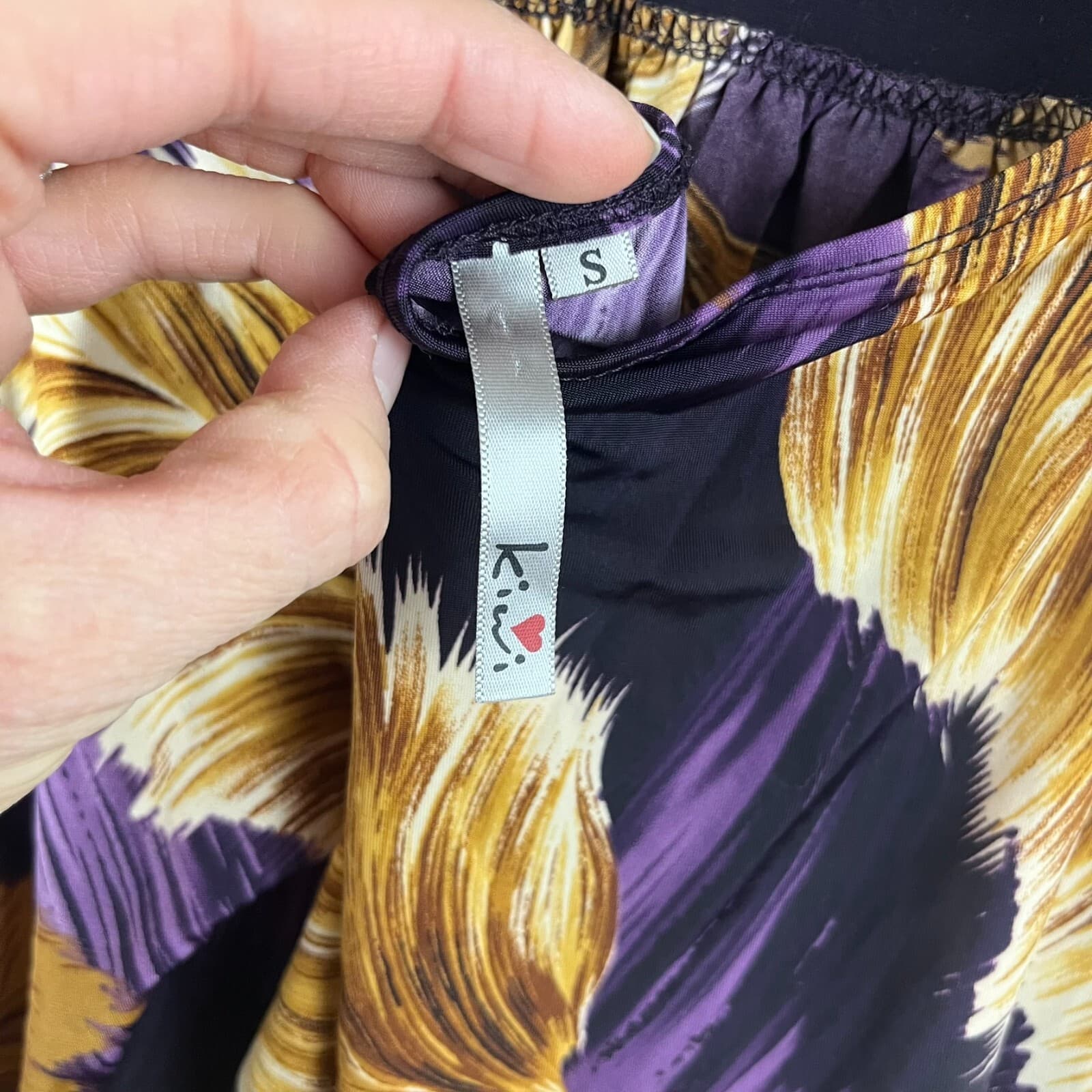 Purple & Gold Feathers Sz Small Tank Top Empire Waist Keyhole Back Y2K Babydoll - Thumbnail 5