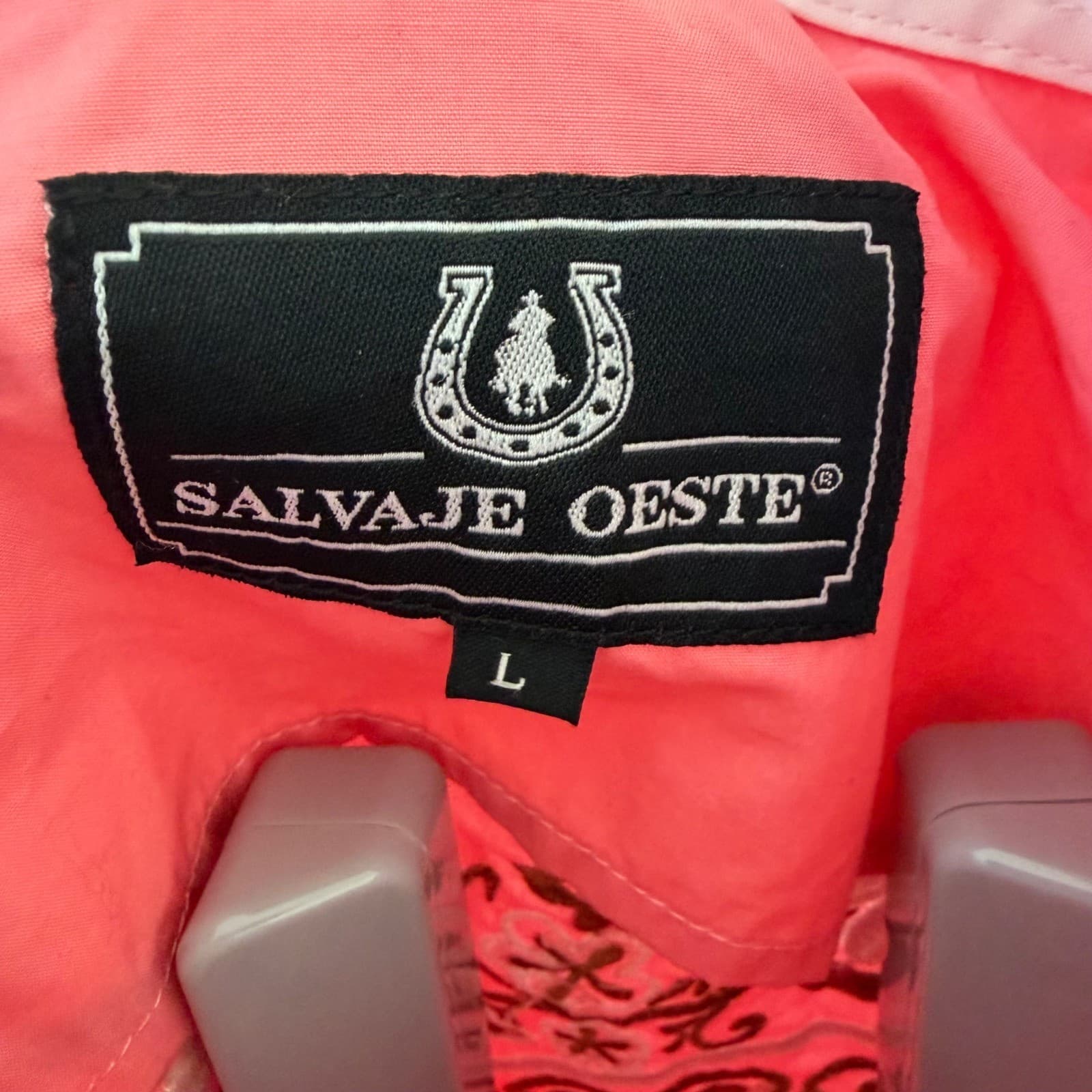 Salvaje Oeste Western Shirt Women Large Pink Floral Embroidered Pearl Snap Long - Thumbnail 4