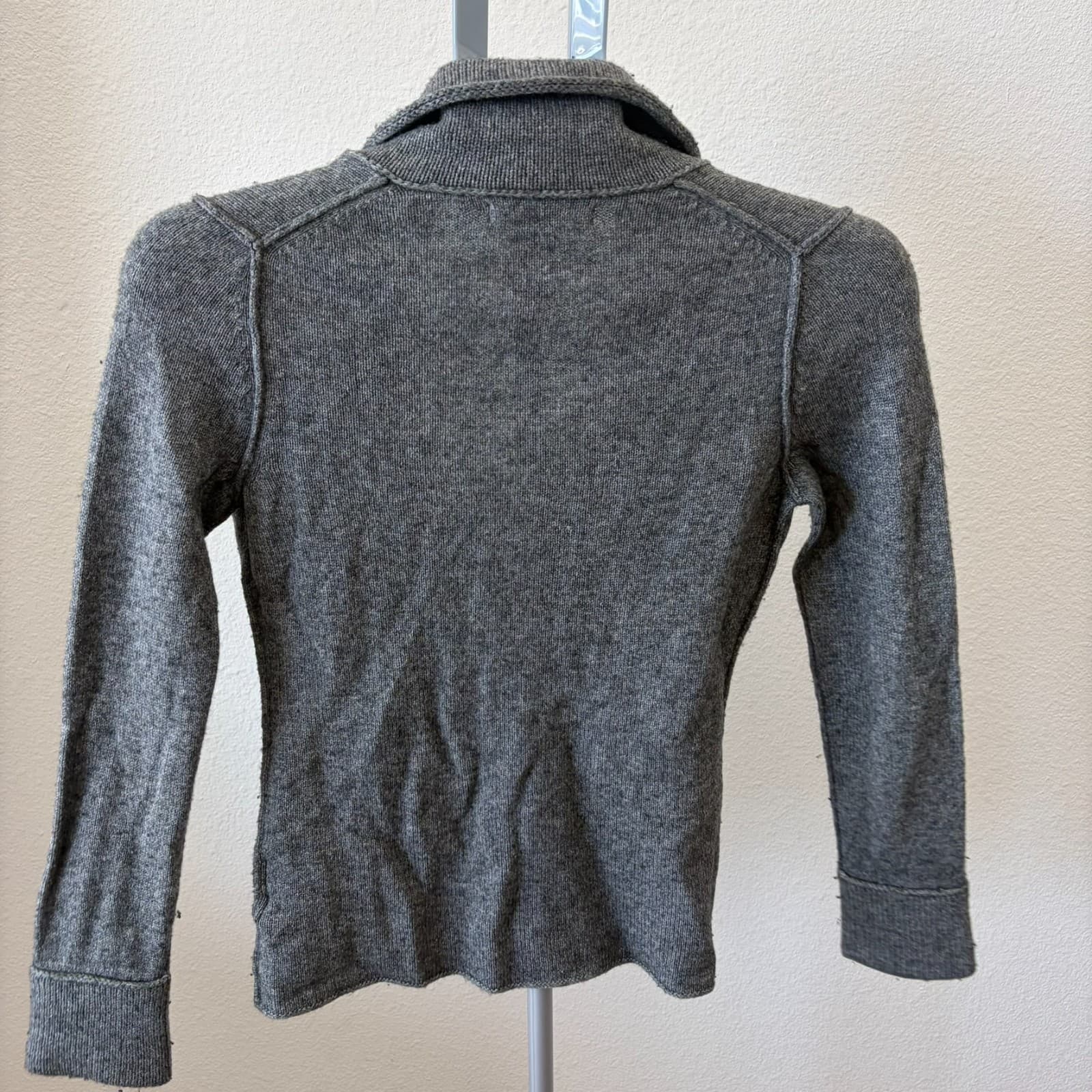 Banana Republic Petite XS Gray Knit Blazer Cardigan Double Breasted Wool Cashmer - Thumbnail 3