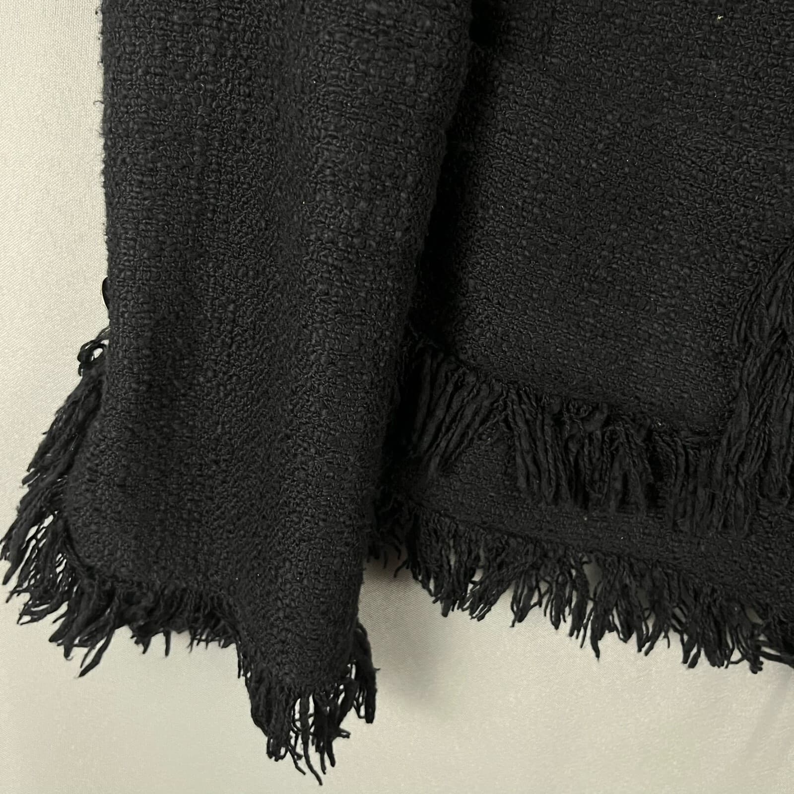 Serena Kay Blazer Jacket Women's 42 Black Cotton Fringe Trim Notch Lapel Career - Thumbnail 3