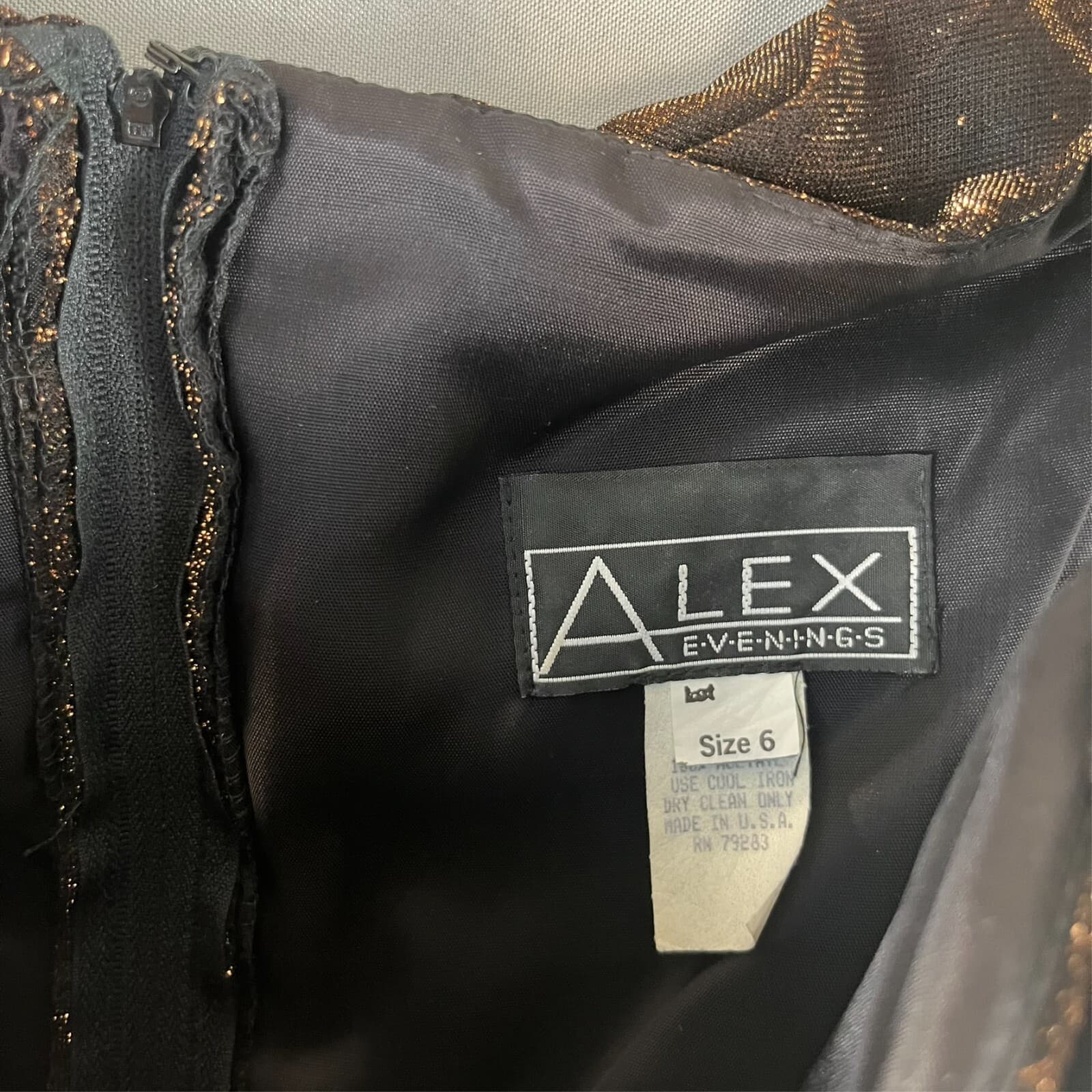 Alex Evenings Dress Women Sz 6 Metallic Brown Glitter Off-The-Shoulder Prom Gown - Thumbnail 9
