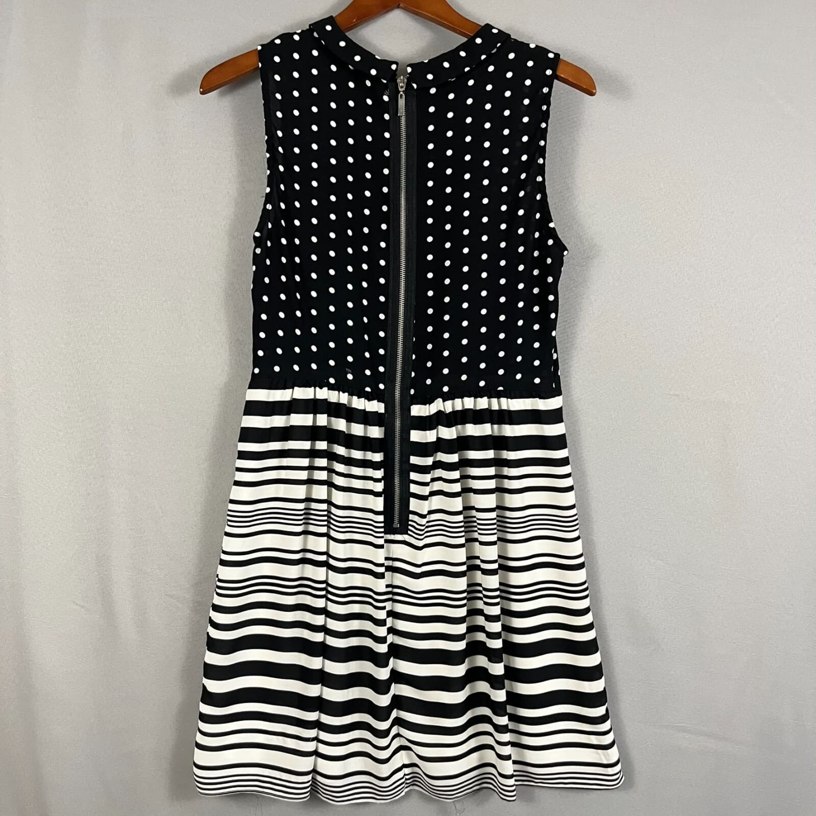 B.Darlin Black & White Polka Dot Striped Dress MED Collar Wednesday Adams Style - Thumbnail 3