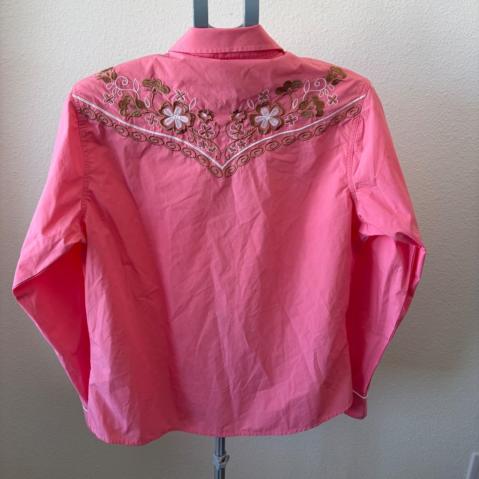 Salvaje Oeste Western Shirt Women Large Pink Floral Embroidered Pearl Snap Long - Thumbnail 3