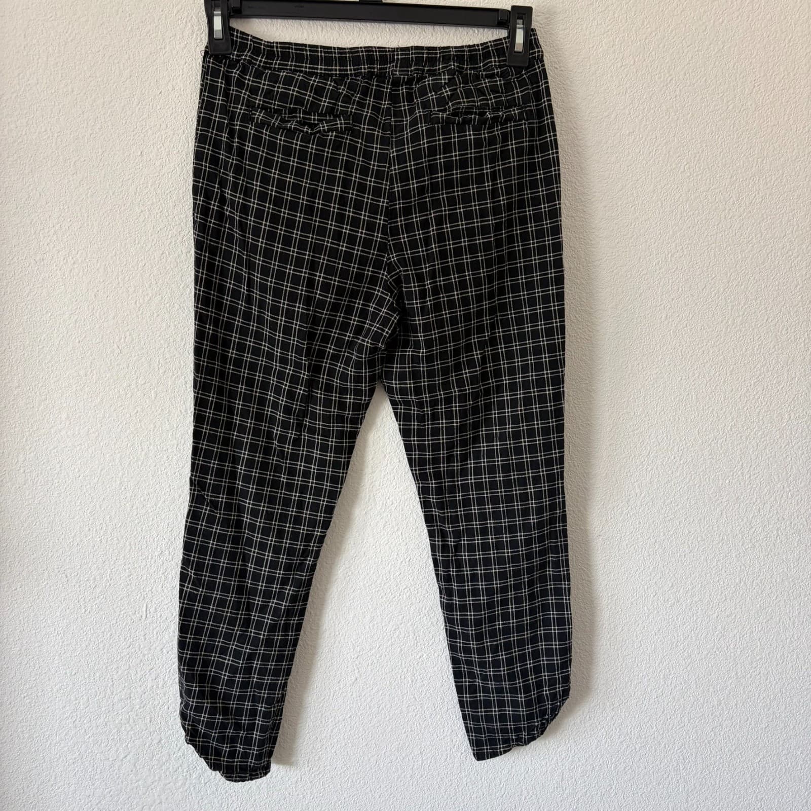 Marine Layer Allison Pant S Black Windowpane Plaid Wide Leg Elastic Waist Tencel - Thumbnail 8