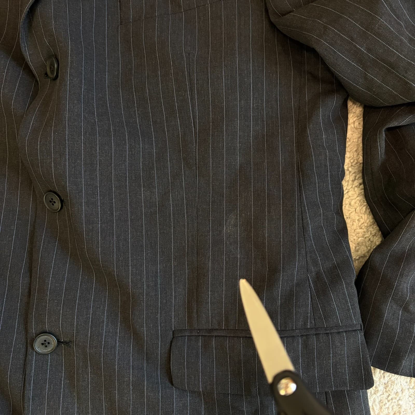 Ted Baker Blazer Jacket Mens 42L Black Pinstripes Wool Single Breasted Business - Thumbnail 7