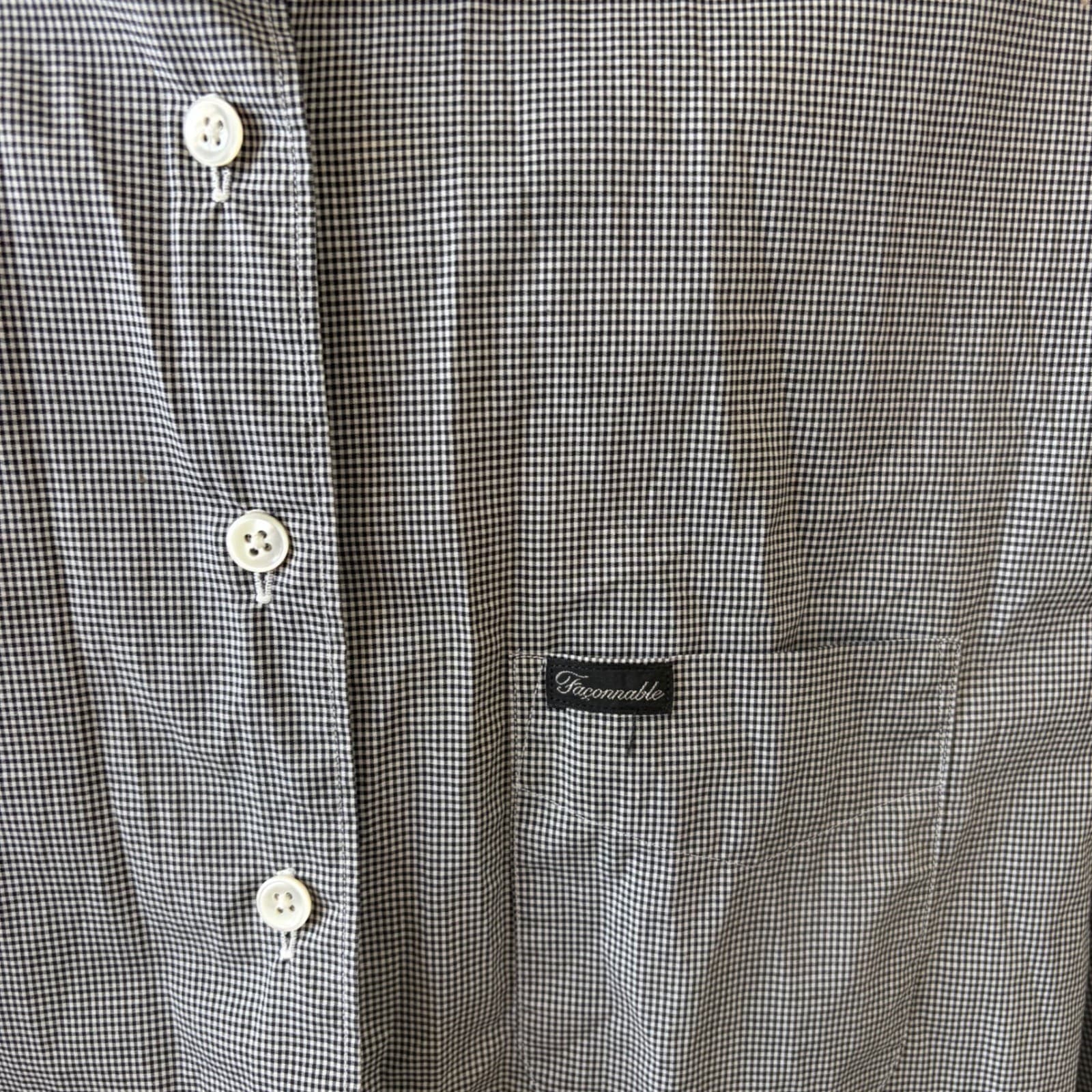 Faconnable Button Down Shirt Mens L Black White Micro Check Cotton USA Made - Thumbnail 3