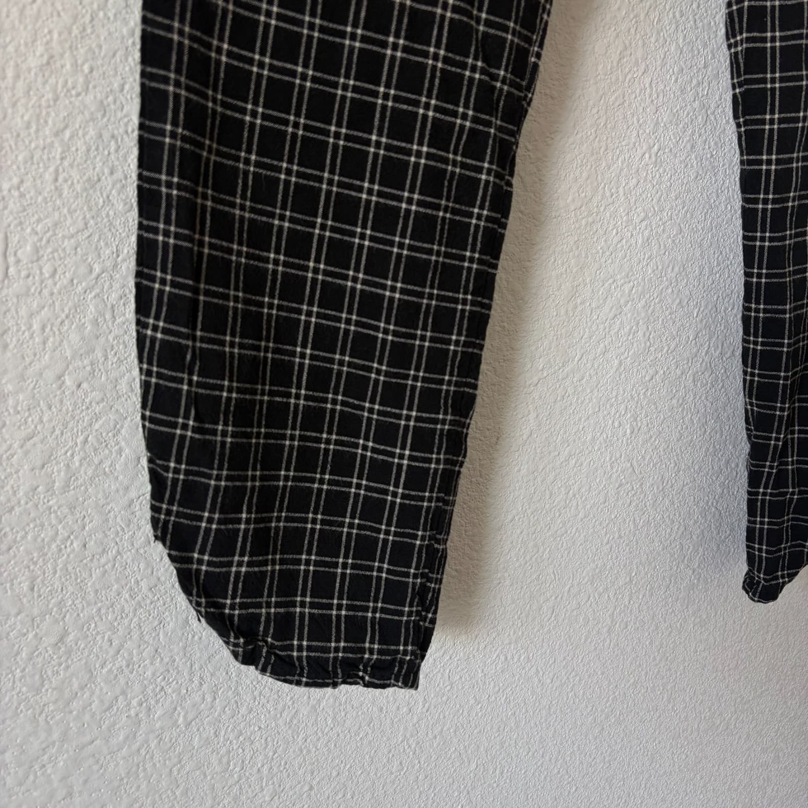 Marine Layer Allison Pant S Black Windowpane Plaid Wide Leg Elastic Waist Tencel - Thumbnail 5