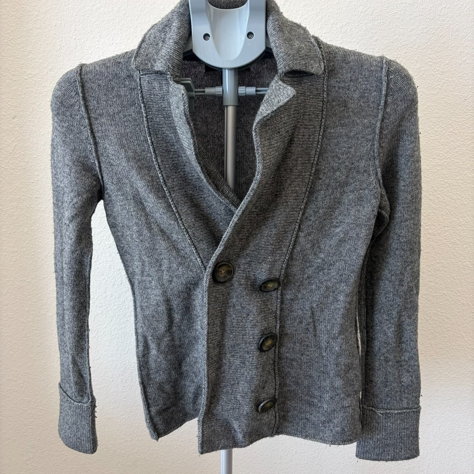 Banana Republic Petite XS Gray Knit Blazer Cardigan Double Breasted Wool Cashmer - Thumbnail 2