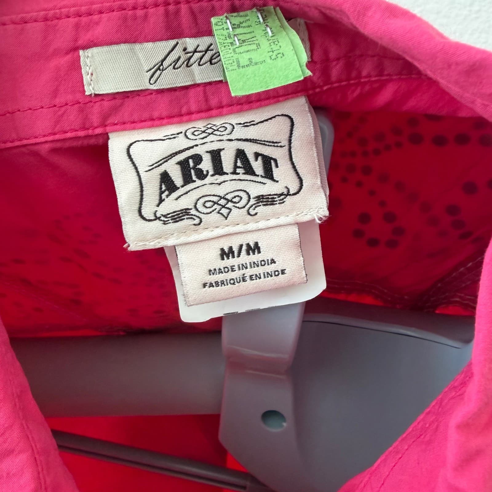 Ariat Western Snap Shirt Women Medium Hot Pink Rhinestone Bling Contrast Stitch - Thumbnail 5