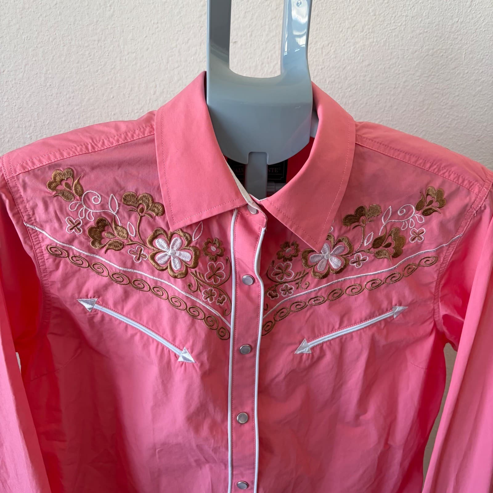 Salvaje Oeste Western Shirt Women Large Pink Floral Embroidered Pearl Snap Long - Thumbnail 2