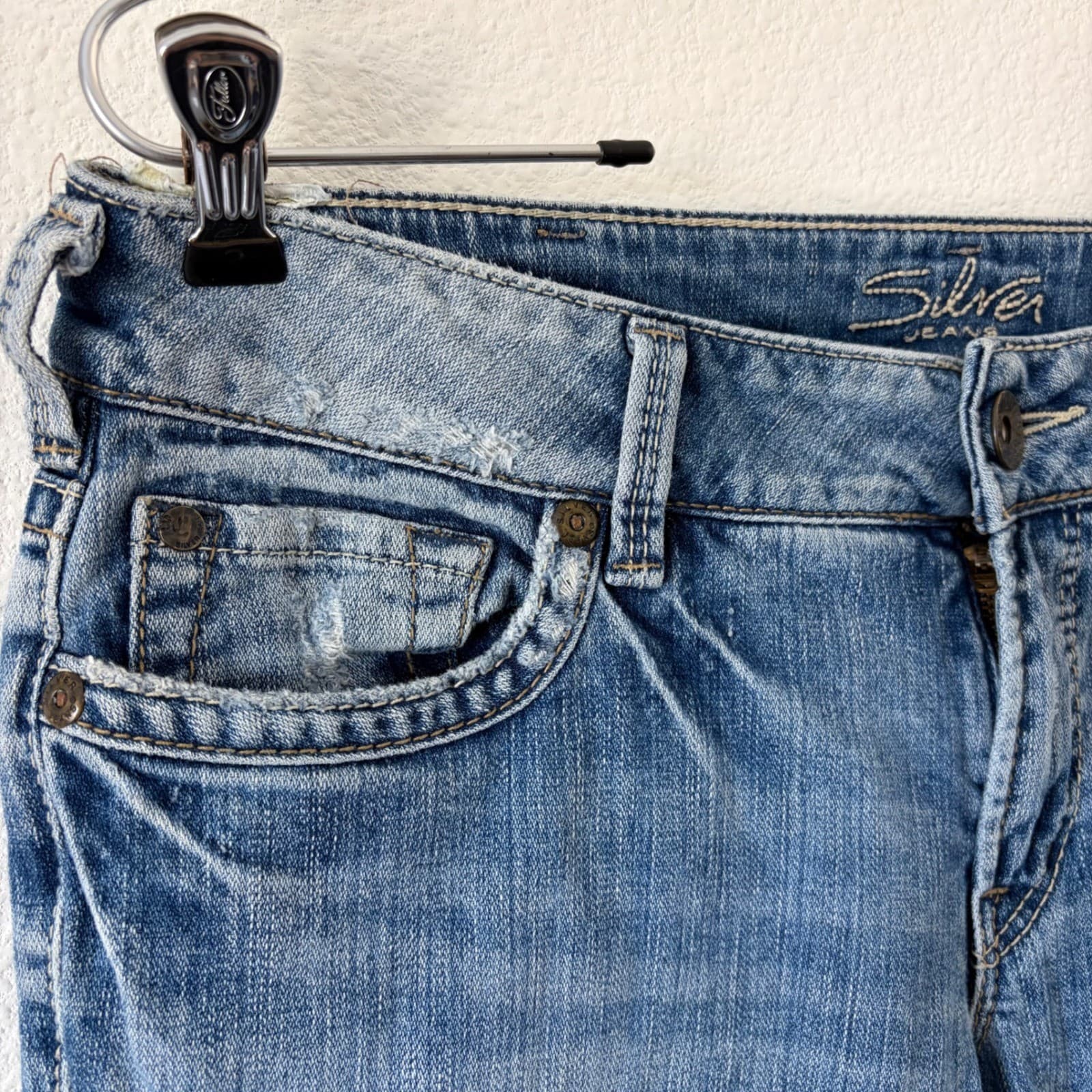 Silver Jeans Suki Mid Rise Bootcut Blue Denim Jeans Low Rise Size 31/32 Y2K Vtg - Thumbnail 3