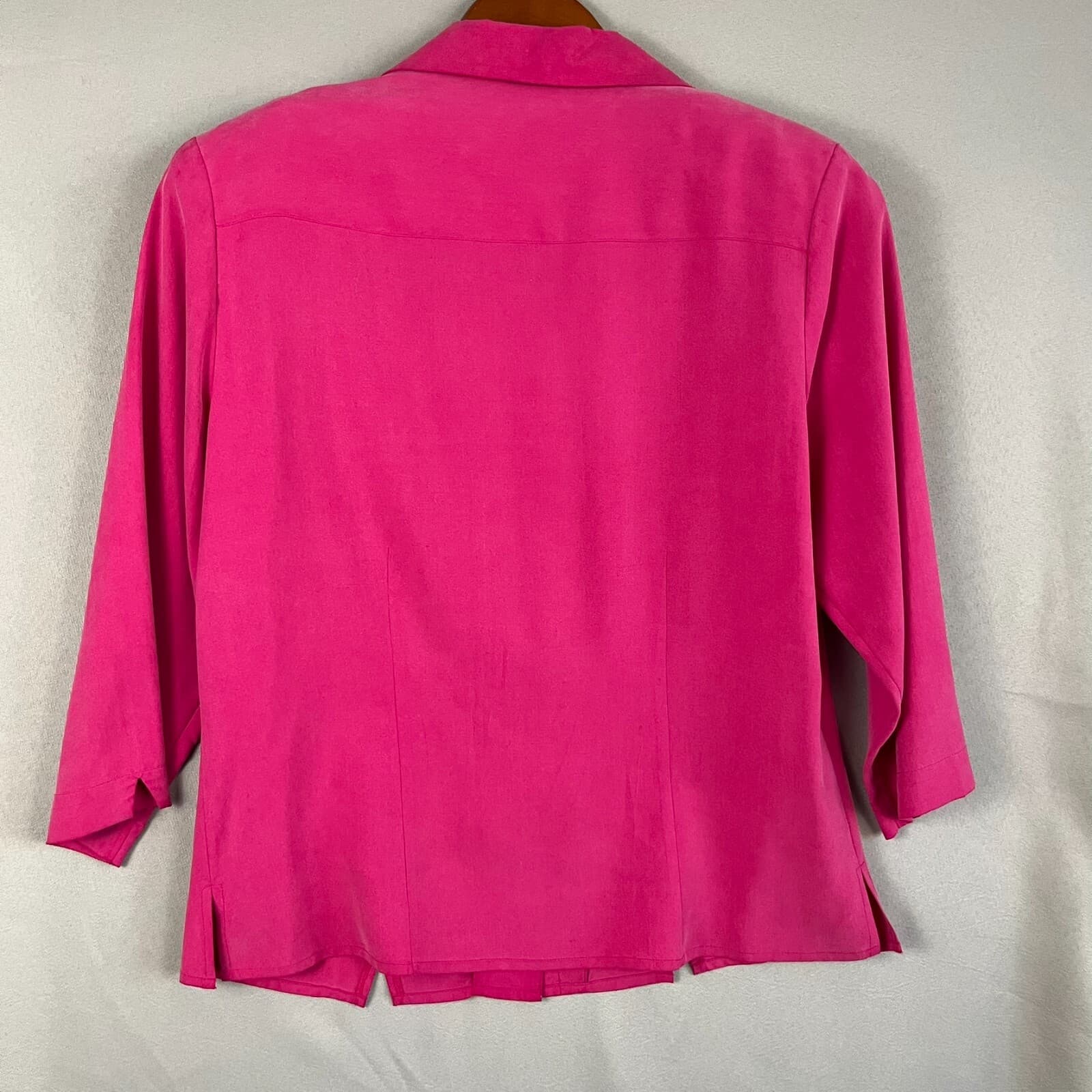 Nexx Womens Silk Button Shirt Sz Small Hot Pink Vintage Business Casual Office - Thumbnail 4