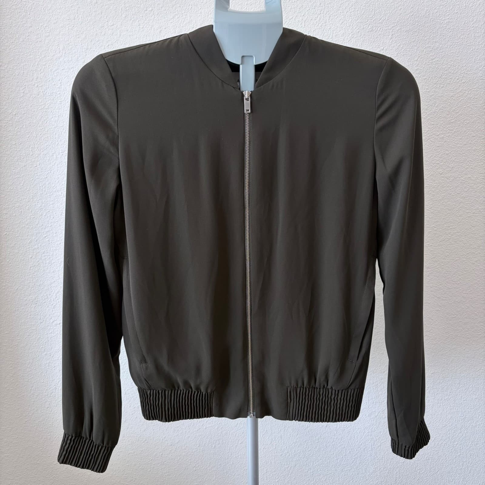 Babaton Jacket XS Green Zip Ribbed Hem YPO-14256-17 Minimalist Bomber Military - Thumbnail 2