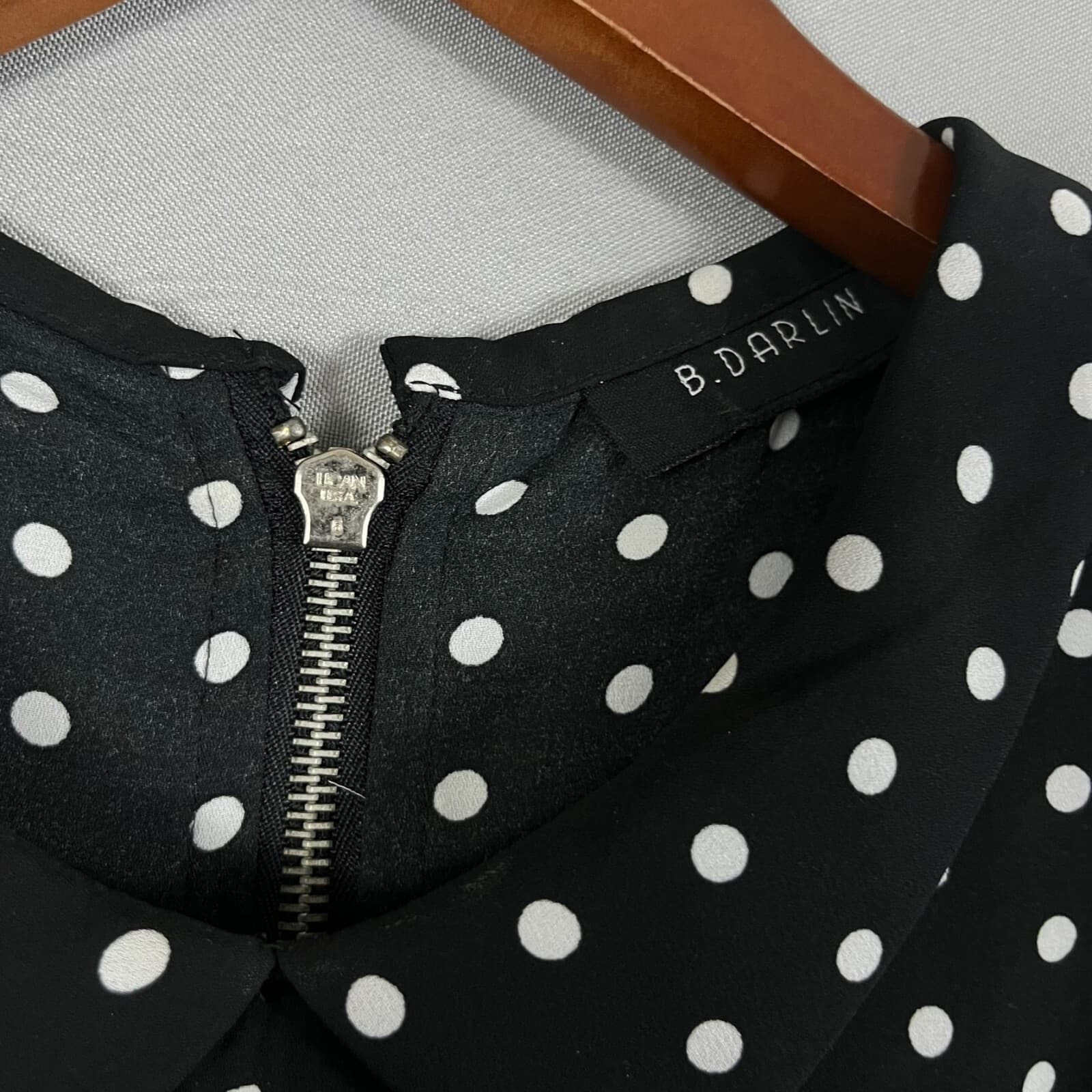 B.Darlin Black & White Polka Dot Striped Dress MED Collar Wednesday Adams Style - Thumbnail 4