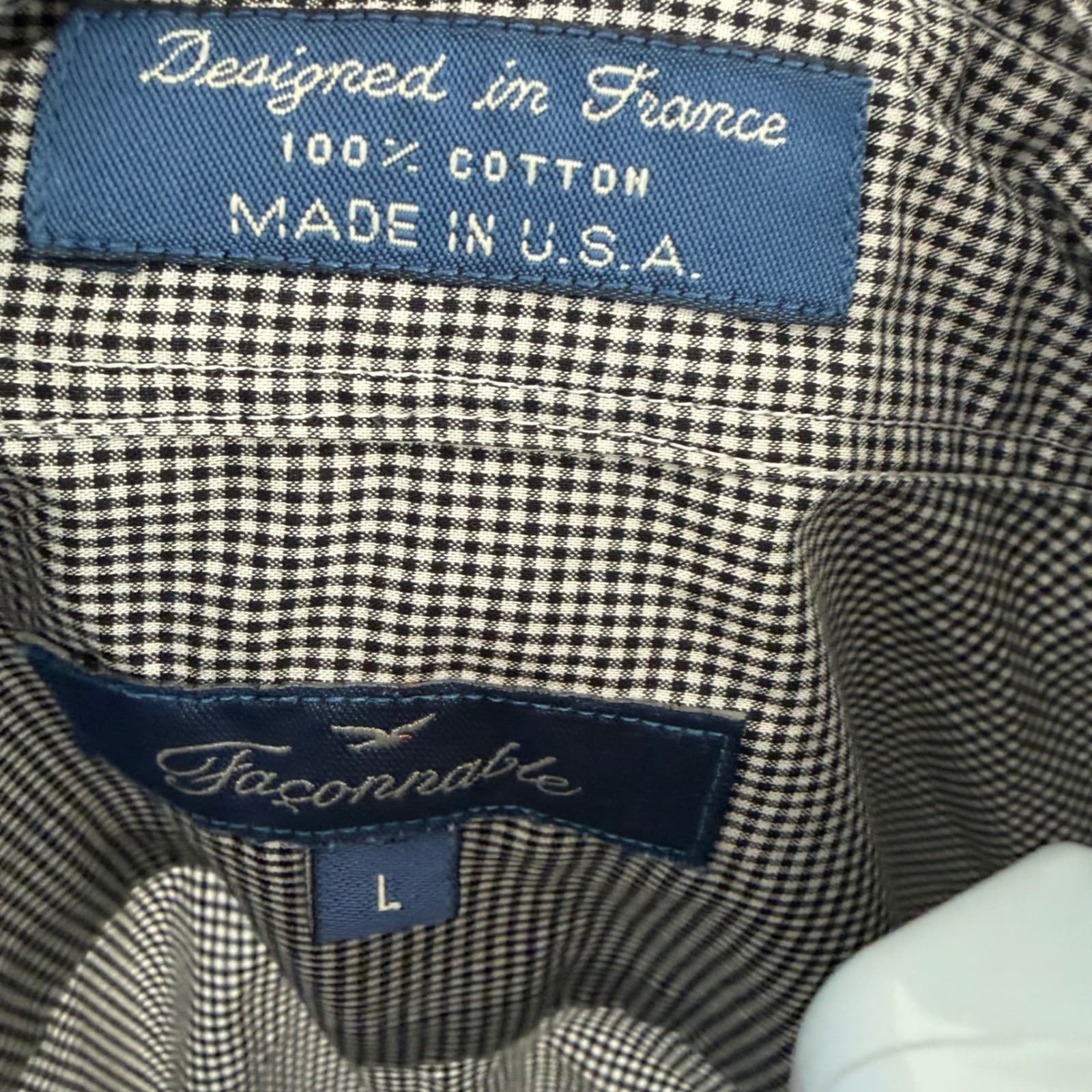 Faconnable Button Down Shirt Mens L Black White Micro Check Cotton USA Made - Thumbnail 2