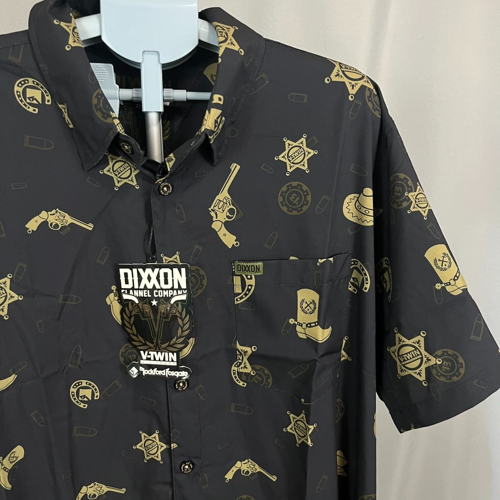 Dixxon Flannel Co. Western Shirt Mens 2X Black Cowboy Outlaw Print Short Sleeve - Thumbnail 2