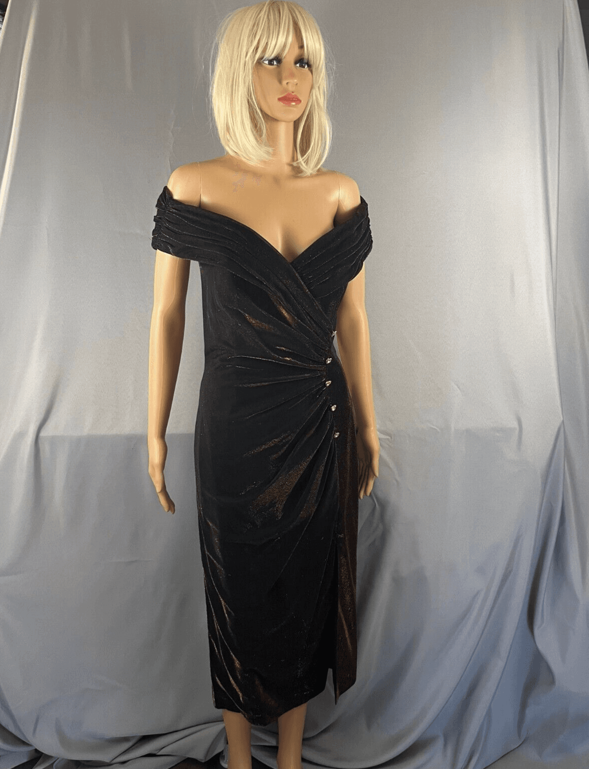 Alex Evenings Dress Women Sz 6 Metallic Brown Glitter Off-The-Shoulder Prom Gown - Thumbnail 2