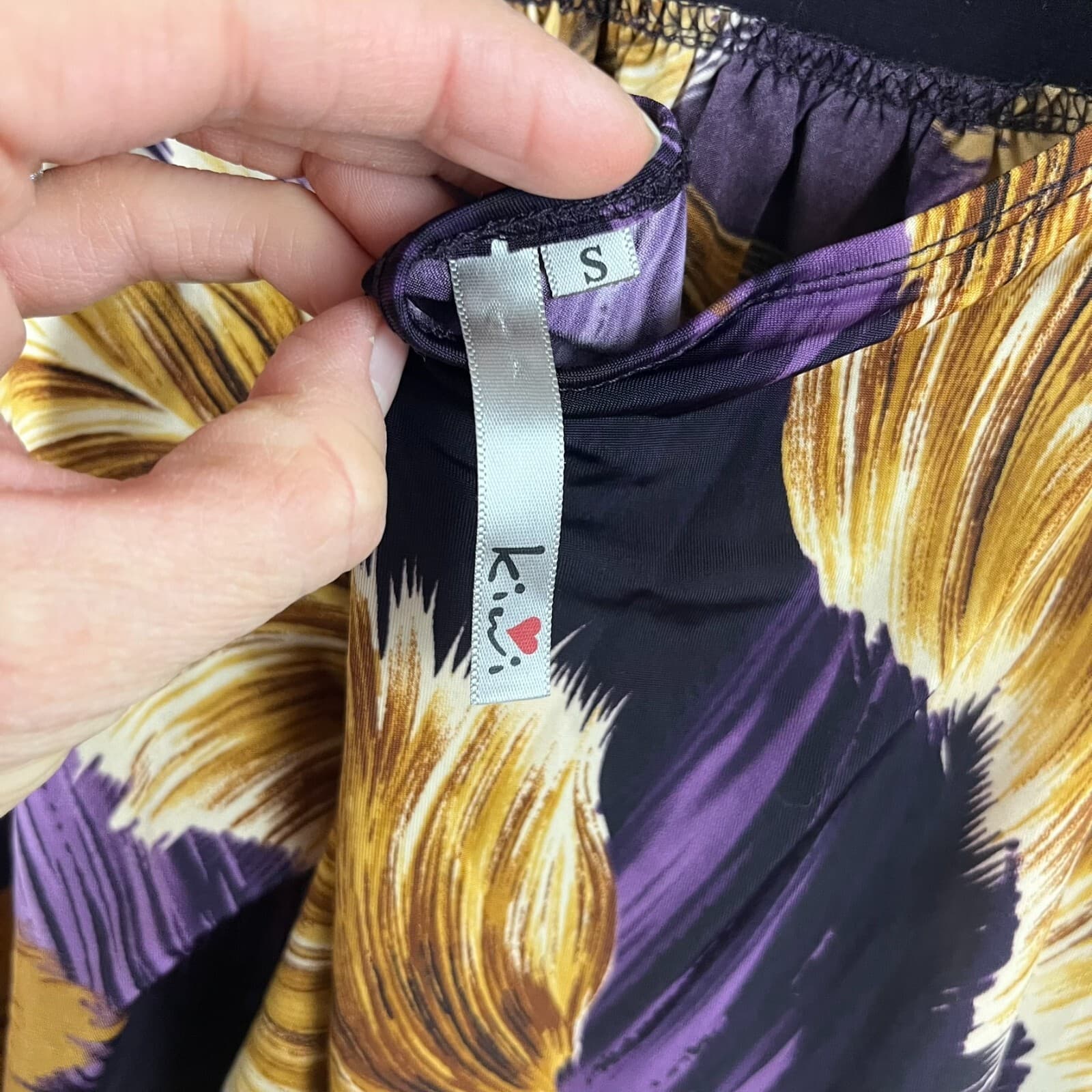 Purple & Gold Feathers Sz Small Tank Top Empire Waist Keyhole Back Y2K Babydoll - Thumbnail 4