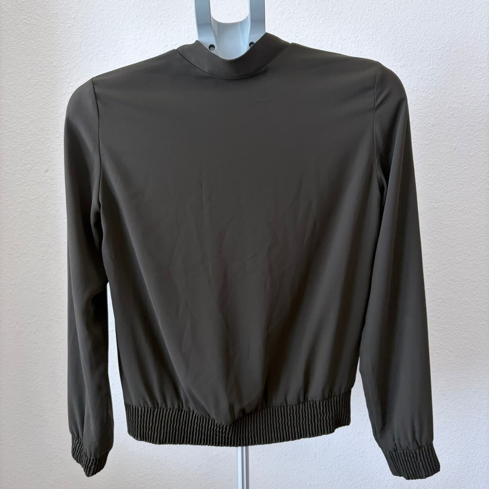 Babaton Jacket XS Green Zip Ribbed Hem YPO-14256-17 Minimalist Bomber Military - Thumbnail 3