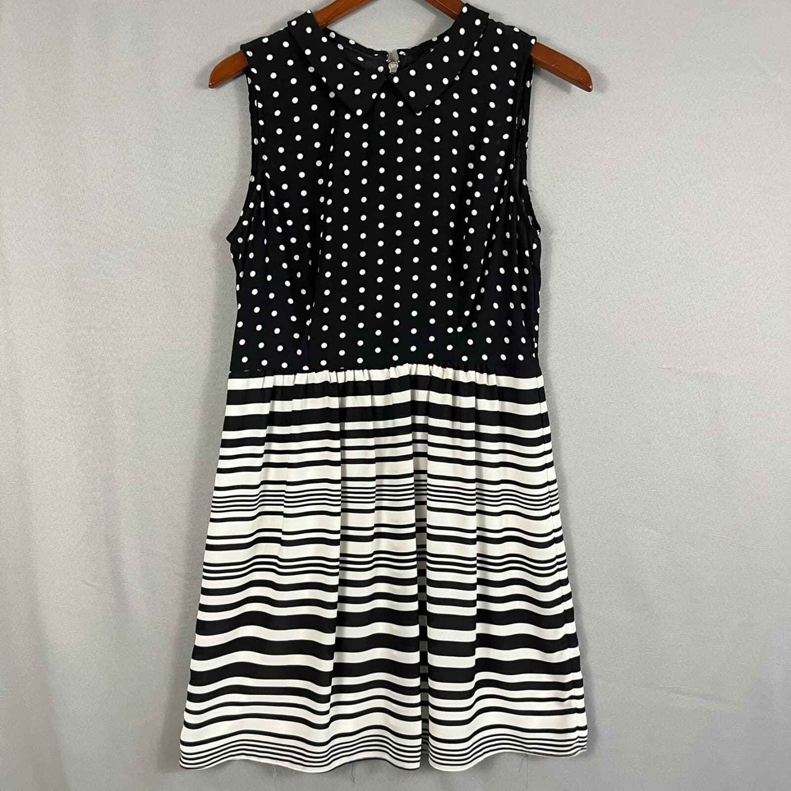 B.Darlin Black & White Polka Dot Striped Dress MED Collar Wednesday Adams Style - Thumbnail 2