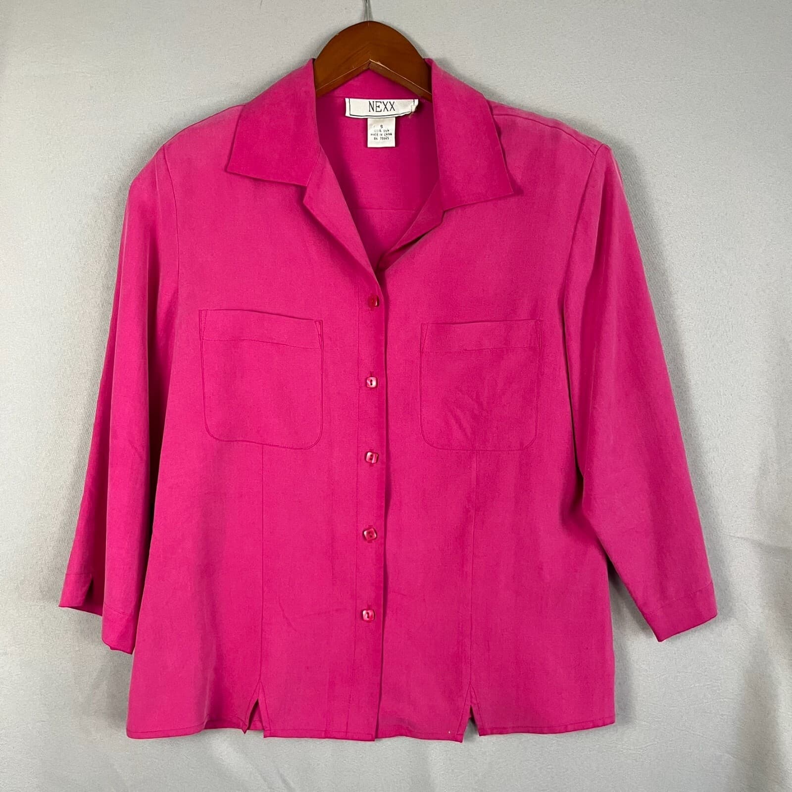 Nexx Womens Silk Button Shirt Sz Small Hot Pink Vintage Business Casual Office - Thumbnail 2