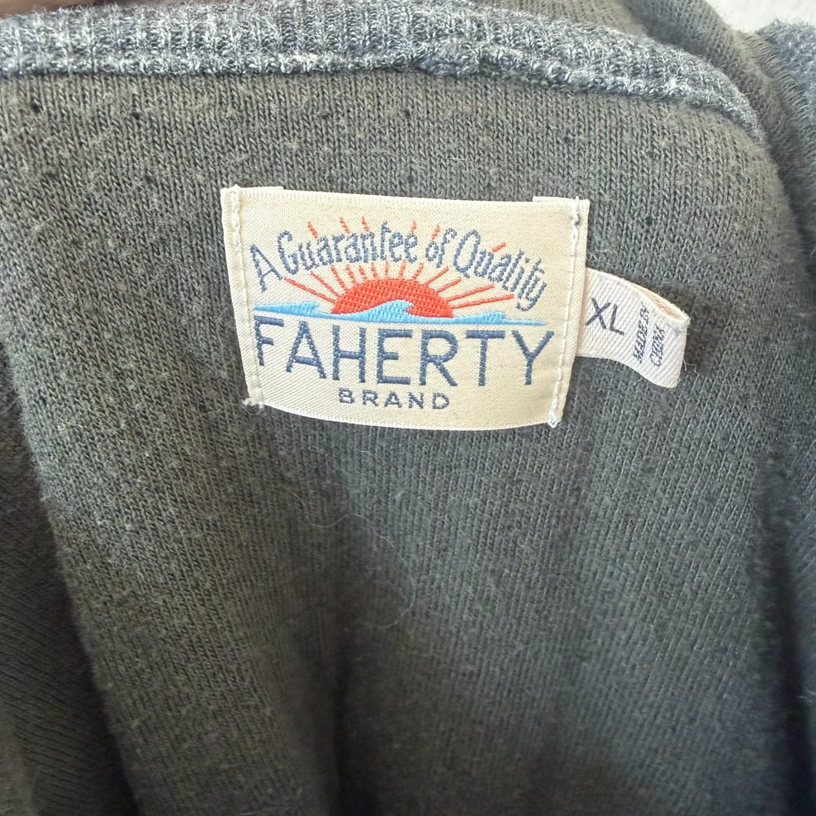 Faherty Hoodie XL Dark Gray Zip Up Cotton Blend Drawstring Speckled Knit Casual - Thumbnail 4