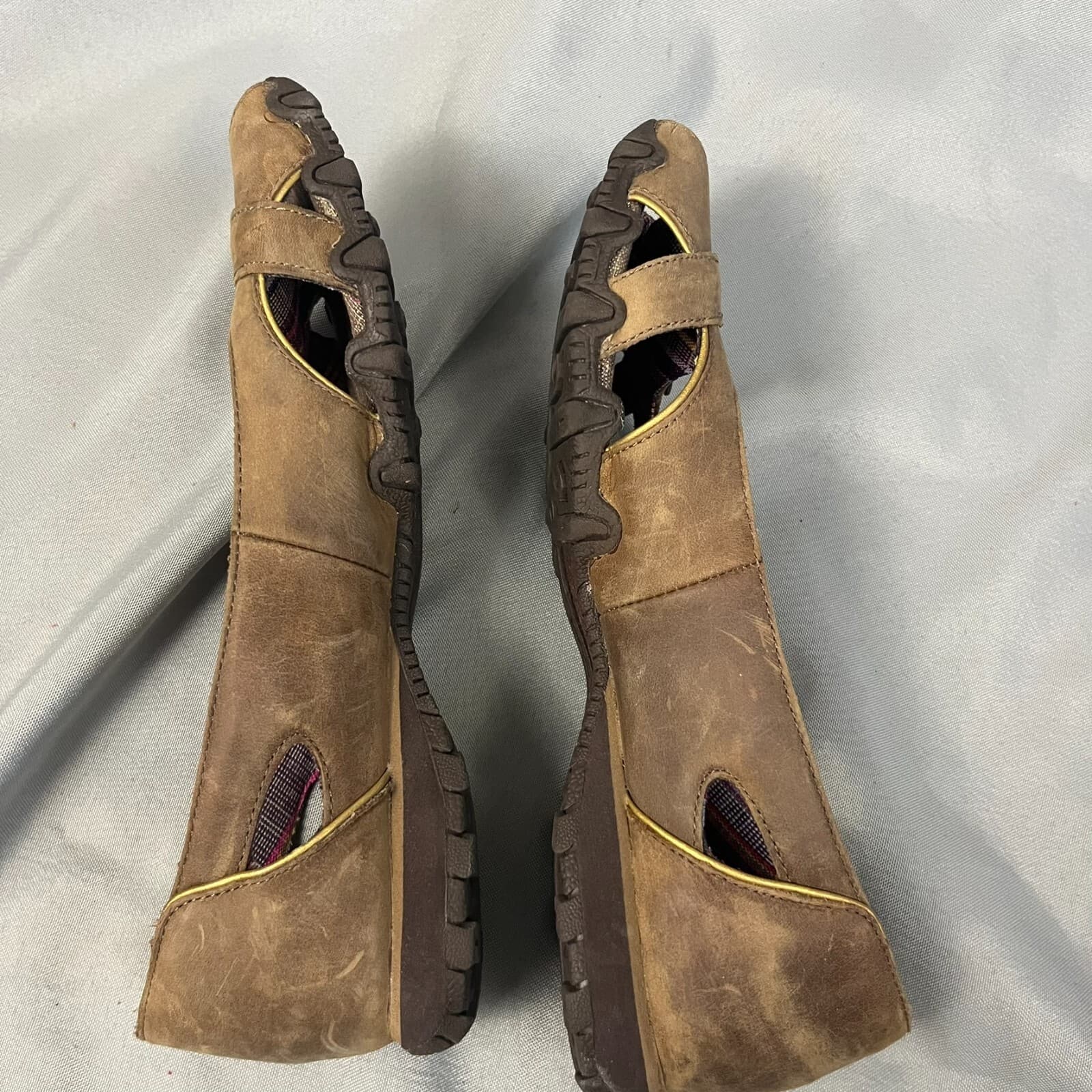 Skechers Leather Brown Original Bikers Buckle Peep Toe Slip On Shoes Womens 8.5 - Thumbnail 5