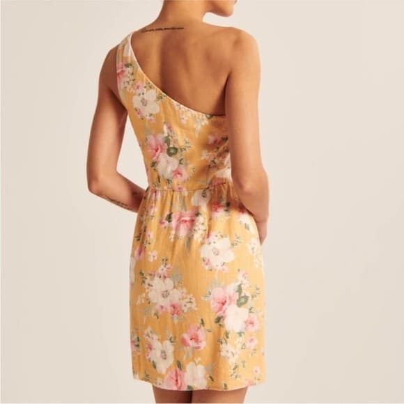 Abercrombie & Fitch Dress SM Linen Blend One Shoulder Floral Garden Spring Fairy - Thumbnail 2