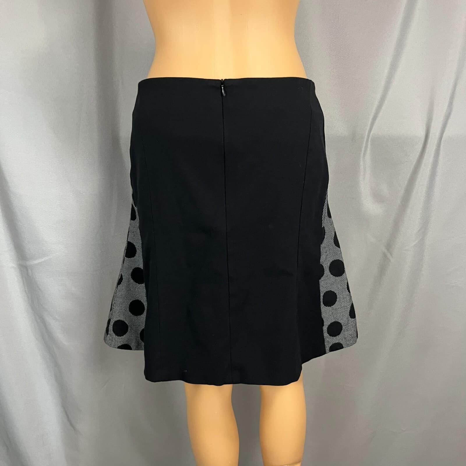 Akris Punto A-Line Skirt Womens 8 Black Gray Polka Dot Lined Wool Back Zip - Thumbnail 3