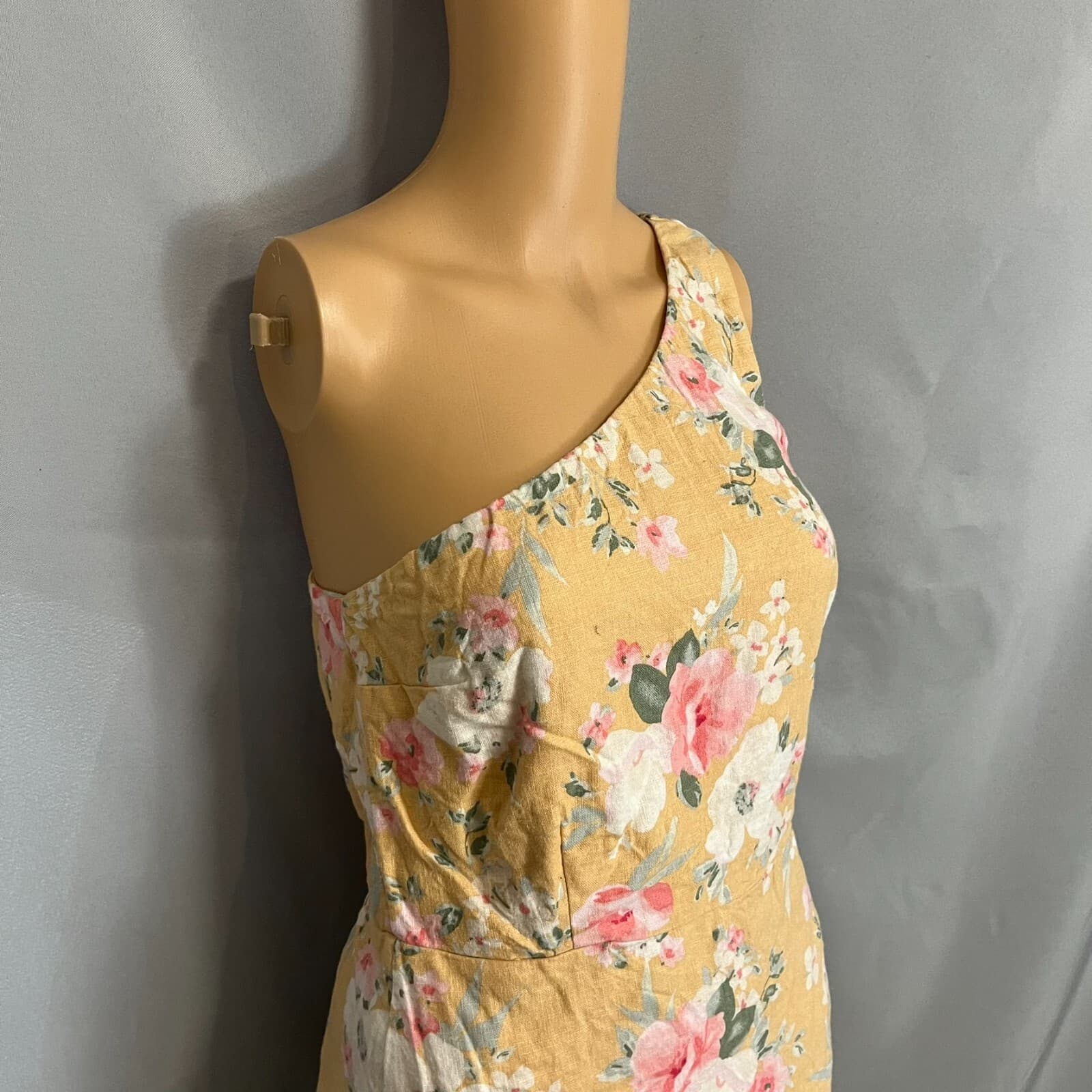 Abercrombie & Fitch Dress SM Linen Blend One Shoulder Floral Garden Spring Fairy - Thumbnail 4