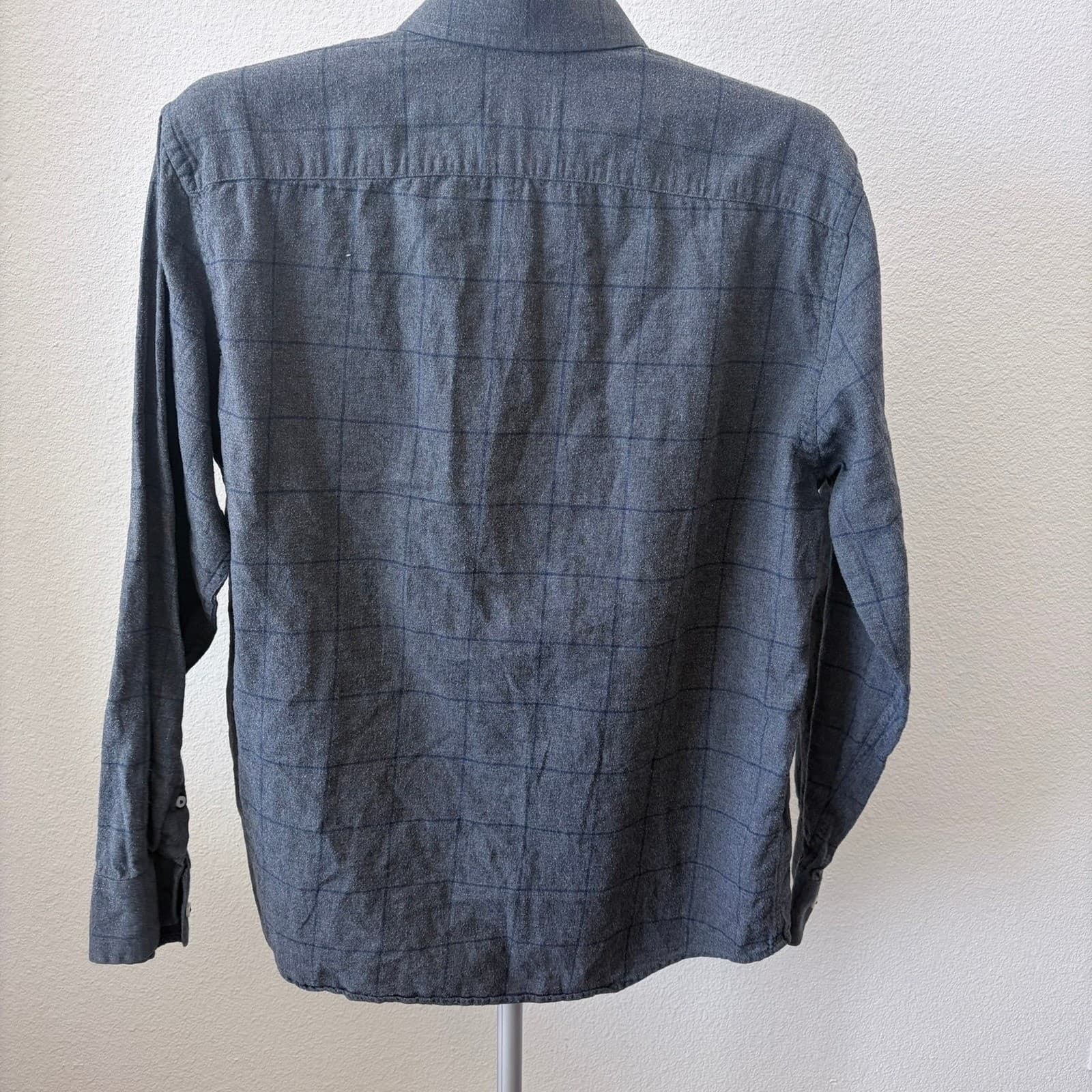 UNTUCKit Mens Grey Windowpane Plaid Flannel Button Down Shirt Large Long Sleeve - Thumbnail 3