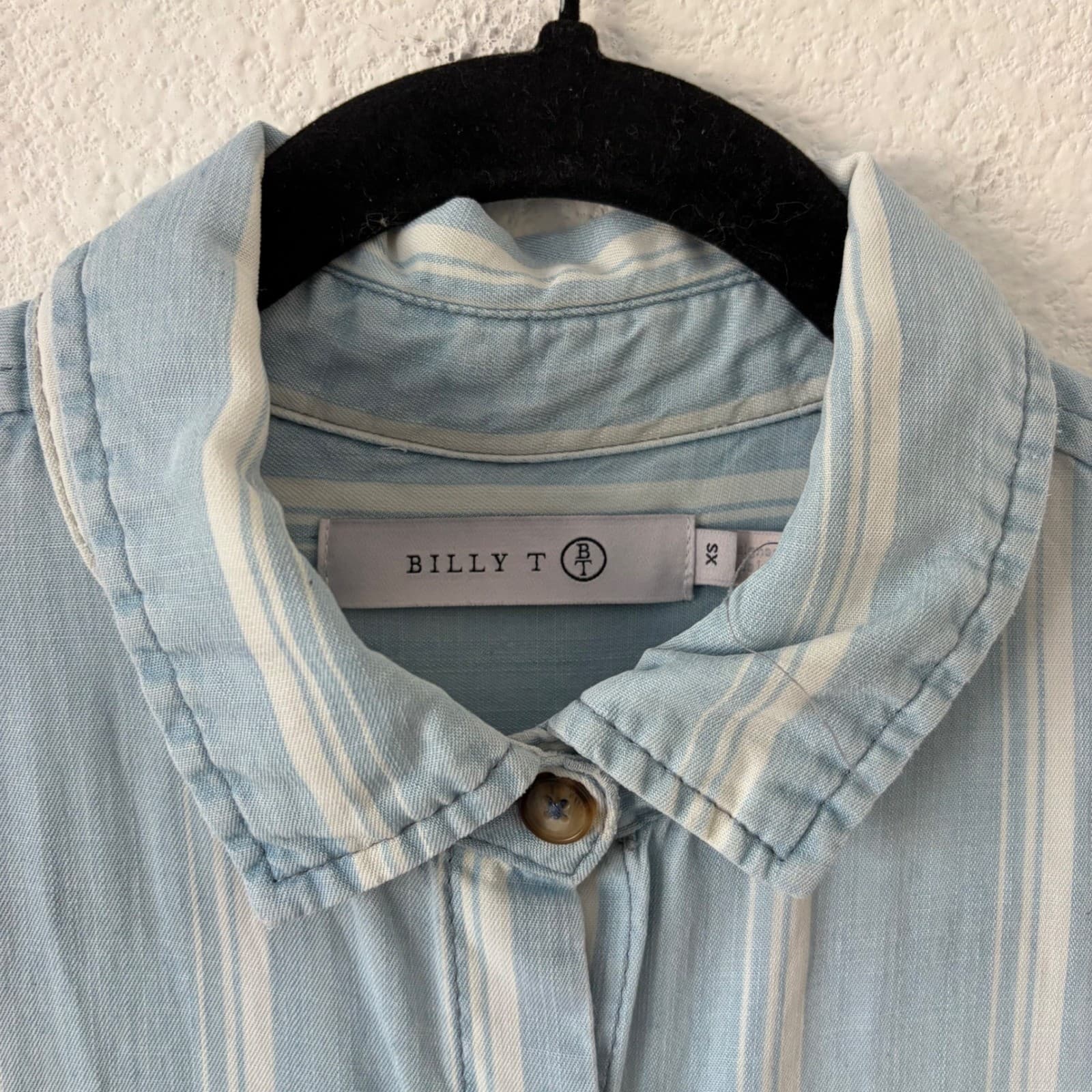 Billy T Shirt Dress Womens XS Blue White Striped Chambray Button Front Pockets - Thumbnail 2