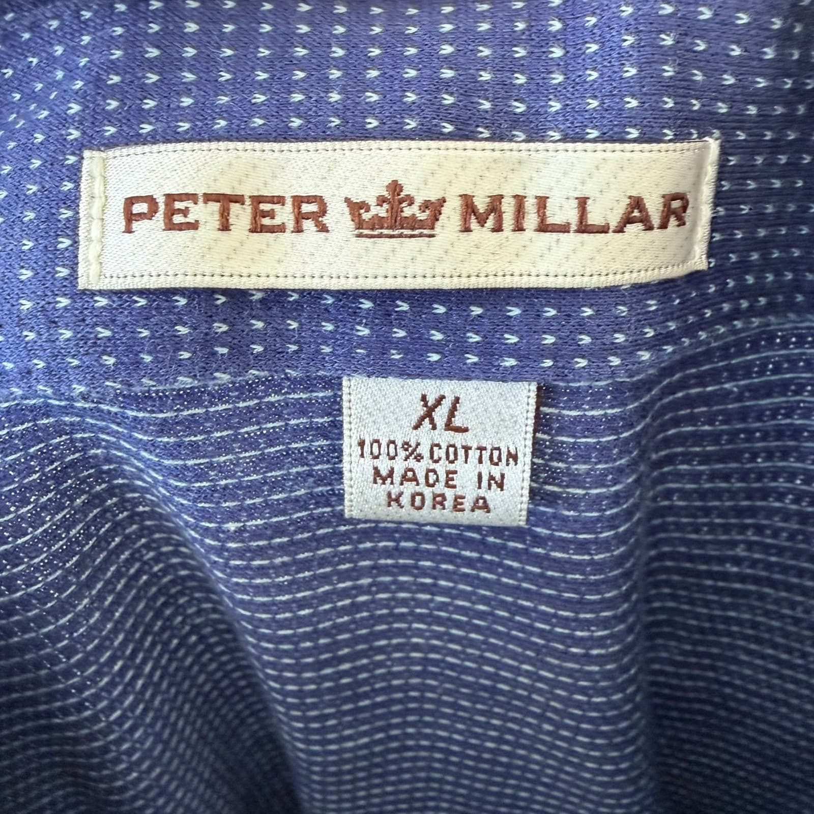Peter Millar Mens XL Blue Micro Pattern Cotton Polo Shirt Castle Stuart Golf - Thumbnail 2