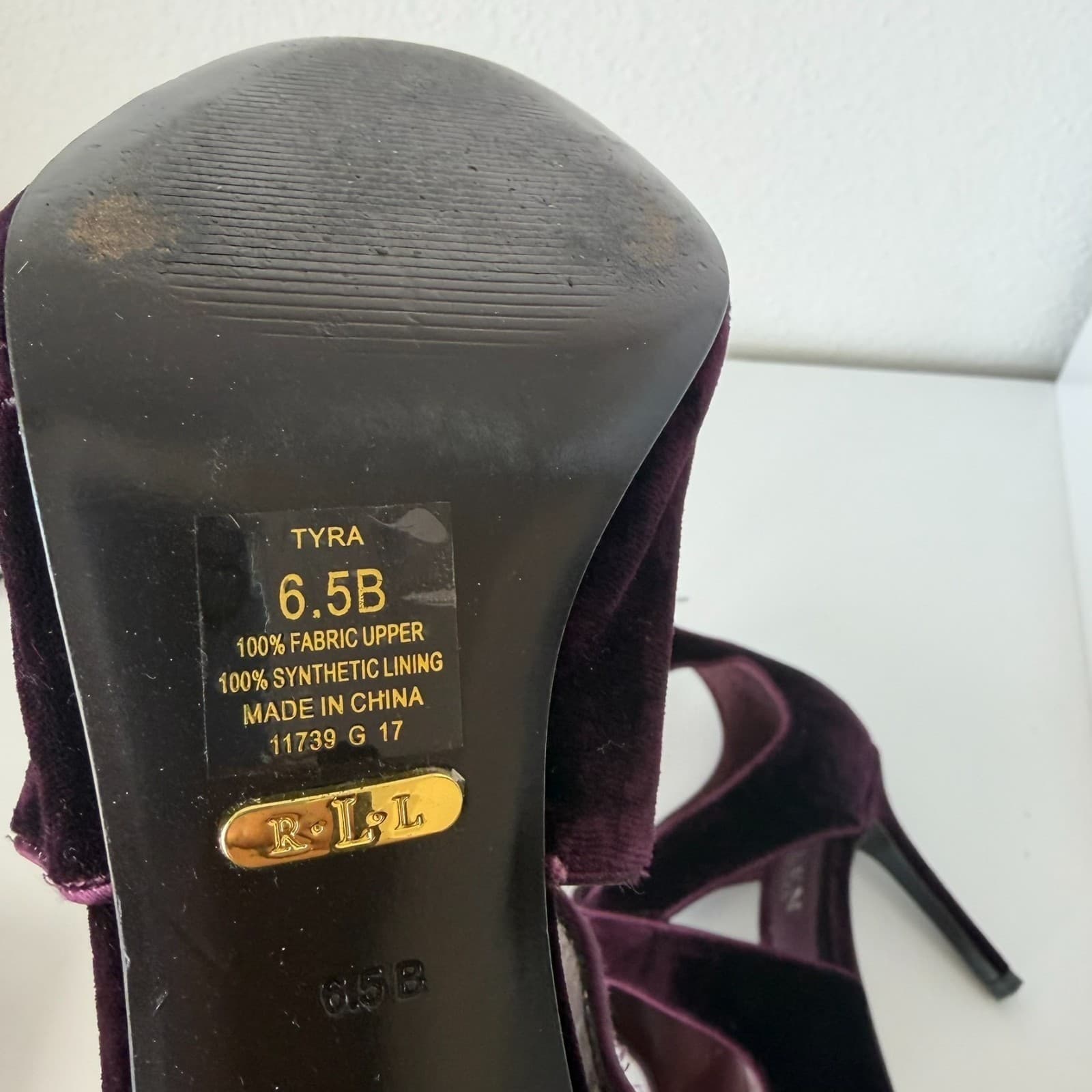 Lauren Ralph Lauren Tyra Peep Toe Purple Velvet Sandal Size 6.5B Burgundy Formal - Thumbnail 7