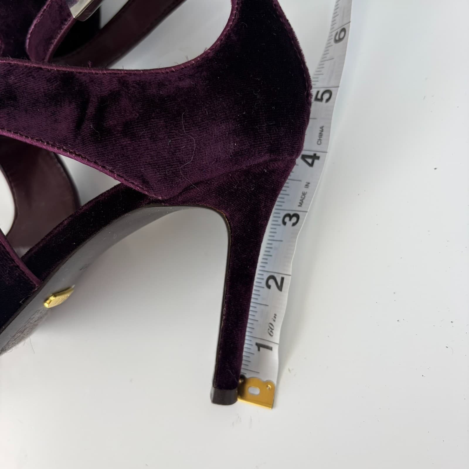 Lauren Ralph Lauren Tyra Peep Toe Purple Velvet Sandal Size 6.5B Burgundy Formal - Thumbnail 5