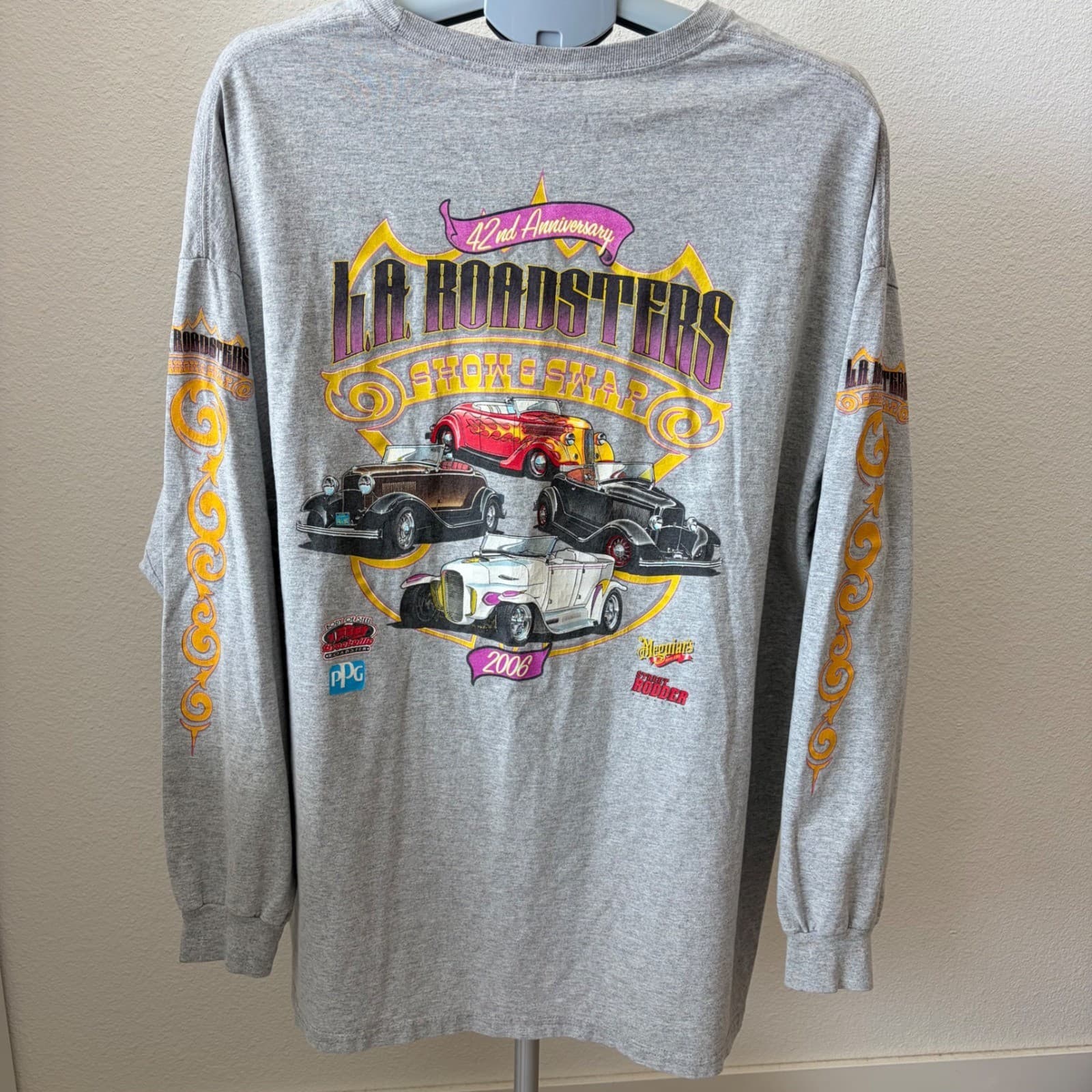 Hanes L.A. Roadsters Show & Swap Mens 2XL Gray 2006 Vintage Long Sleeve Shirt - Thumbnail 3