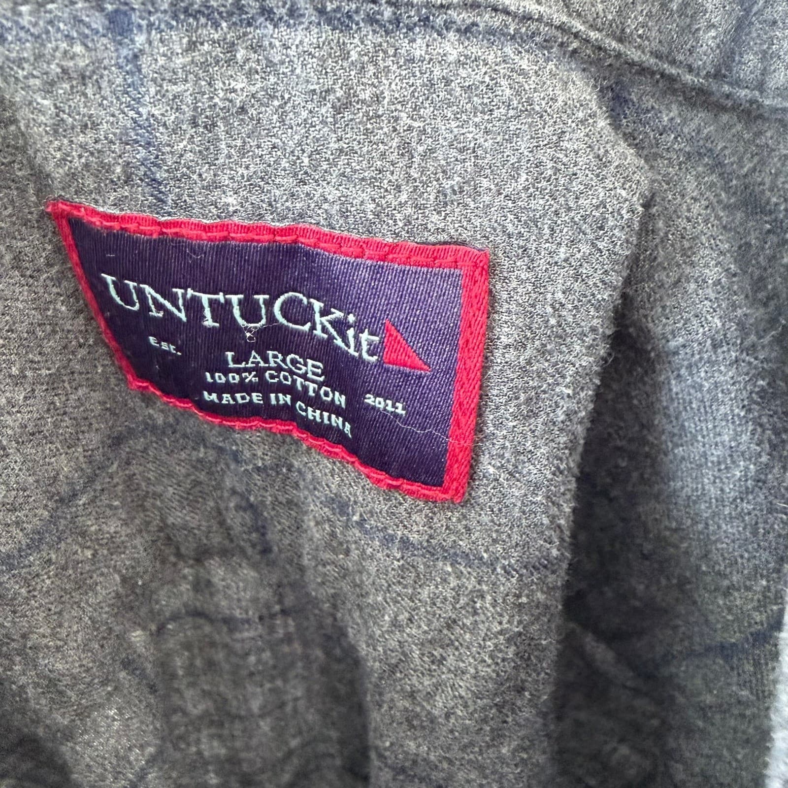 UNTUCKit Mens Grey Windowpane Plaid Flannel Button Down Shirt Large Long Sleeve - Thumbnail 4