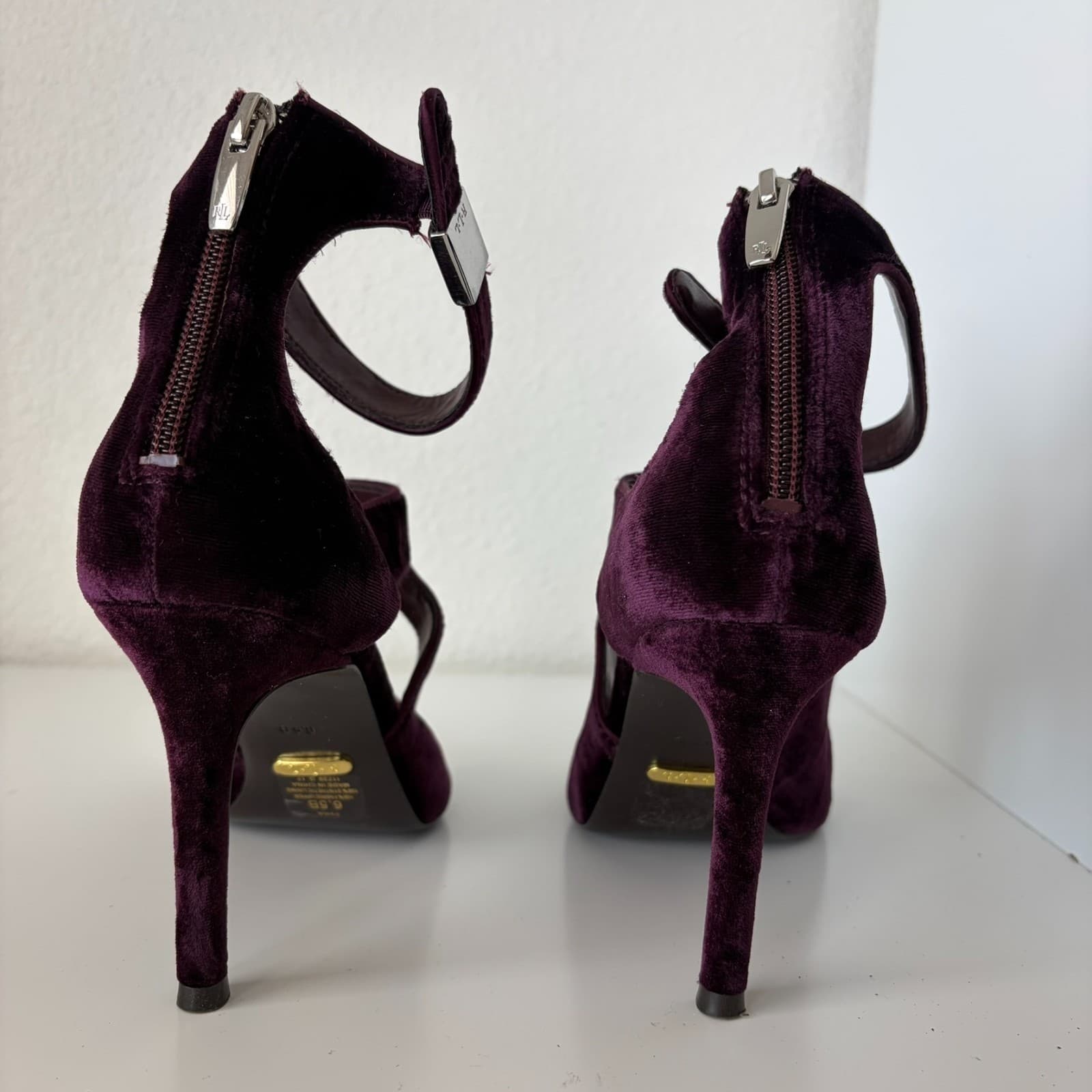 Lauren Ralph Lauren Tyra Peep Toe Purple Velvet Sandal Size 6.5B Burgundy Formal - Thumbnail 8
