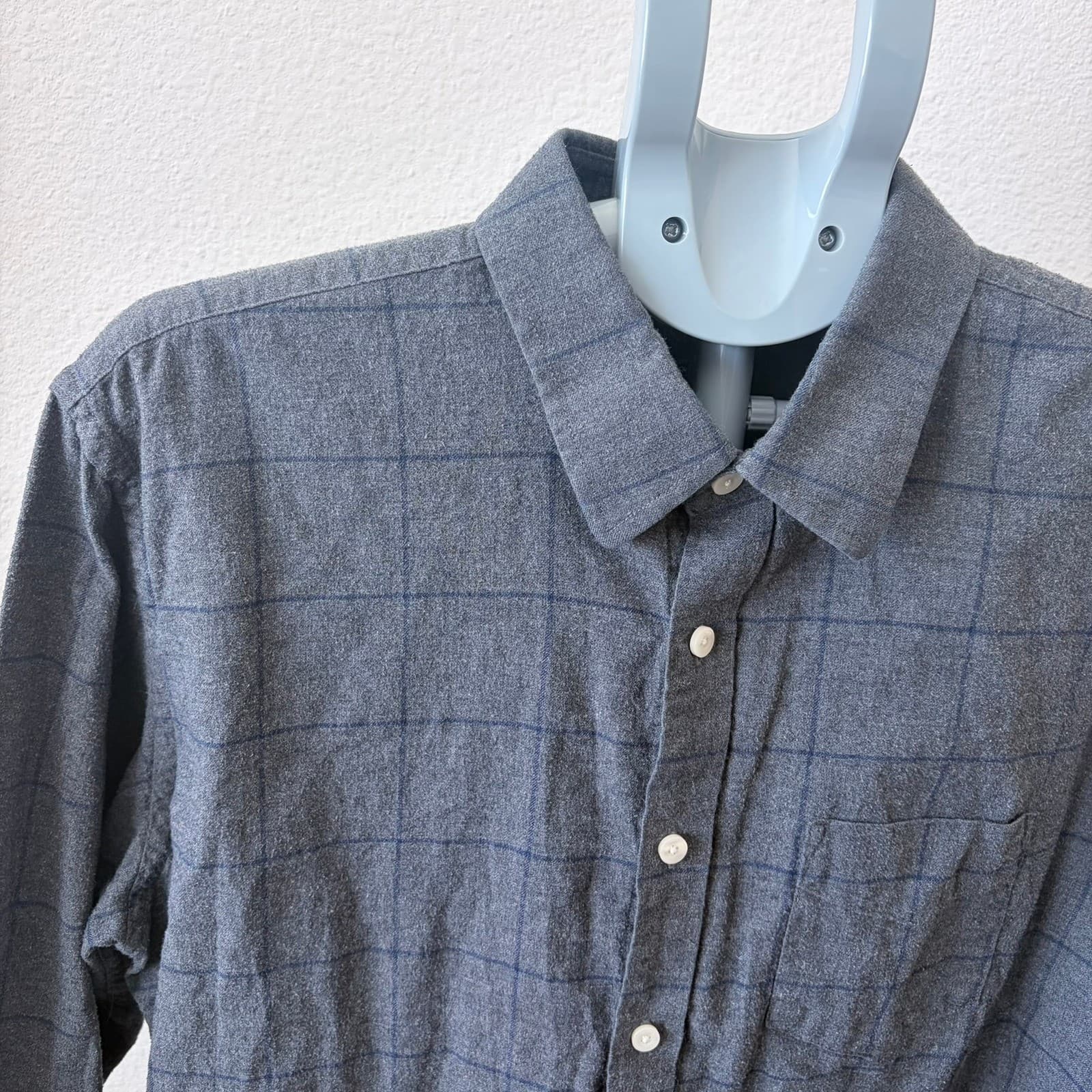 UNTUCKit Mens Grey Windowpane Plaid Flannel Button Down Shirt Large Long Sleeve - Thumbnail 2